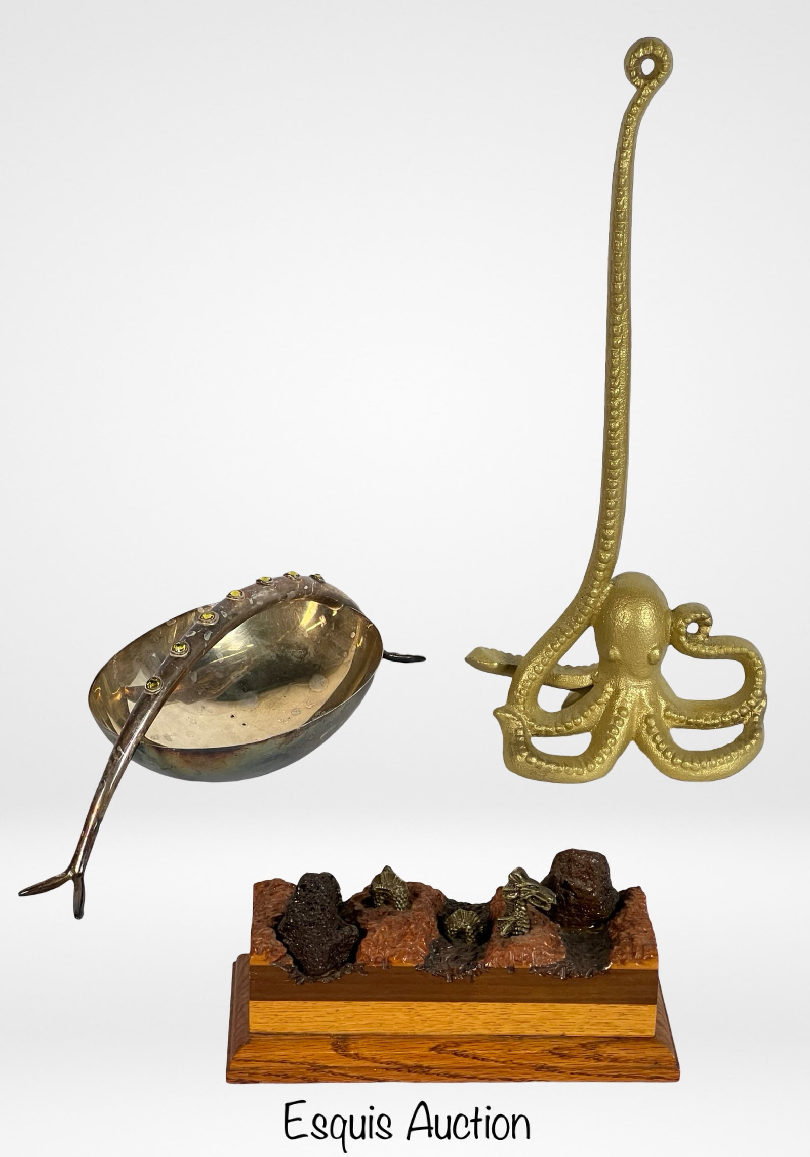 Nautical Inspired Home Decor- Octopus, Sea Dragon: Nautical Inspired Decorative Collectiion including Cast Iron Octopus Wall Decor, Sea Dragon Lava Rock Display Sculpture and Centerpiece Bowl with Octopus Arm Handle. Tallest is 17", Sea Dragon is 9" l