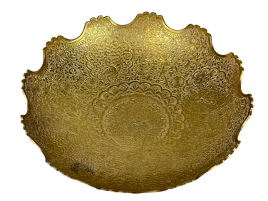 Middle Eastern Brass Footed Compote w/ Peacock