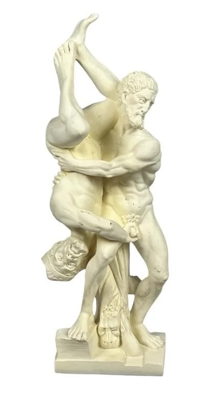 Vincenso Rossi Hercules & Diomedes Sculpture: (after) Vincenso Rossi Hercules & Diomedes Sculpture by Amilcare Santini. 12 1/2" tall. Good Condition with original tag.