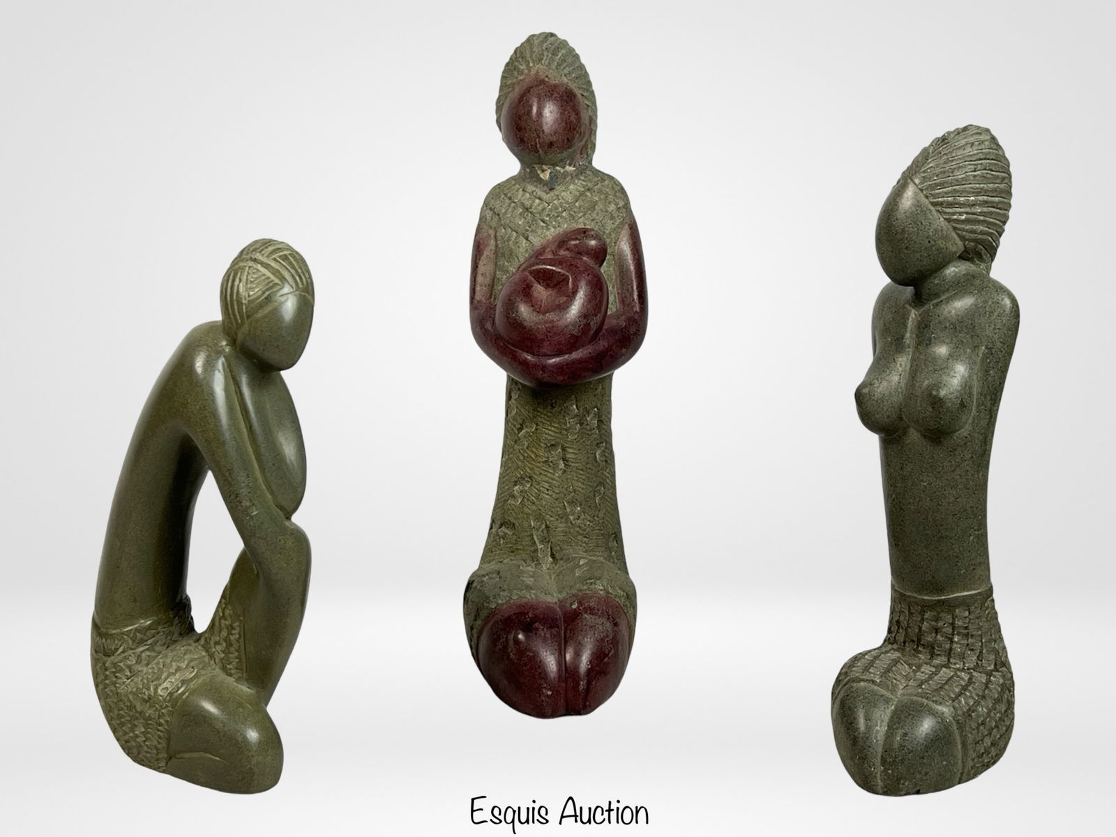 Set of 3 African Abstract Shona Stone Sculptures (1 of 6)