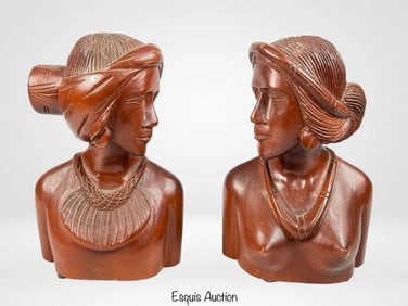 Vintage Hand Carved Wooden Igorot Tribe Busts