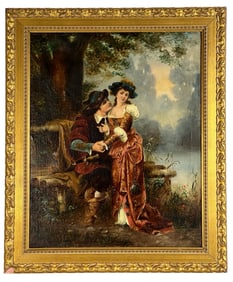 19th C Romantic Scene Oil Painting
