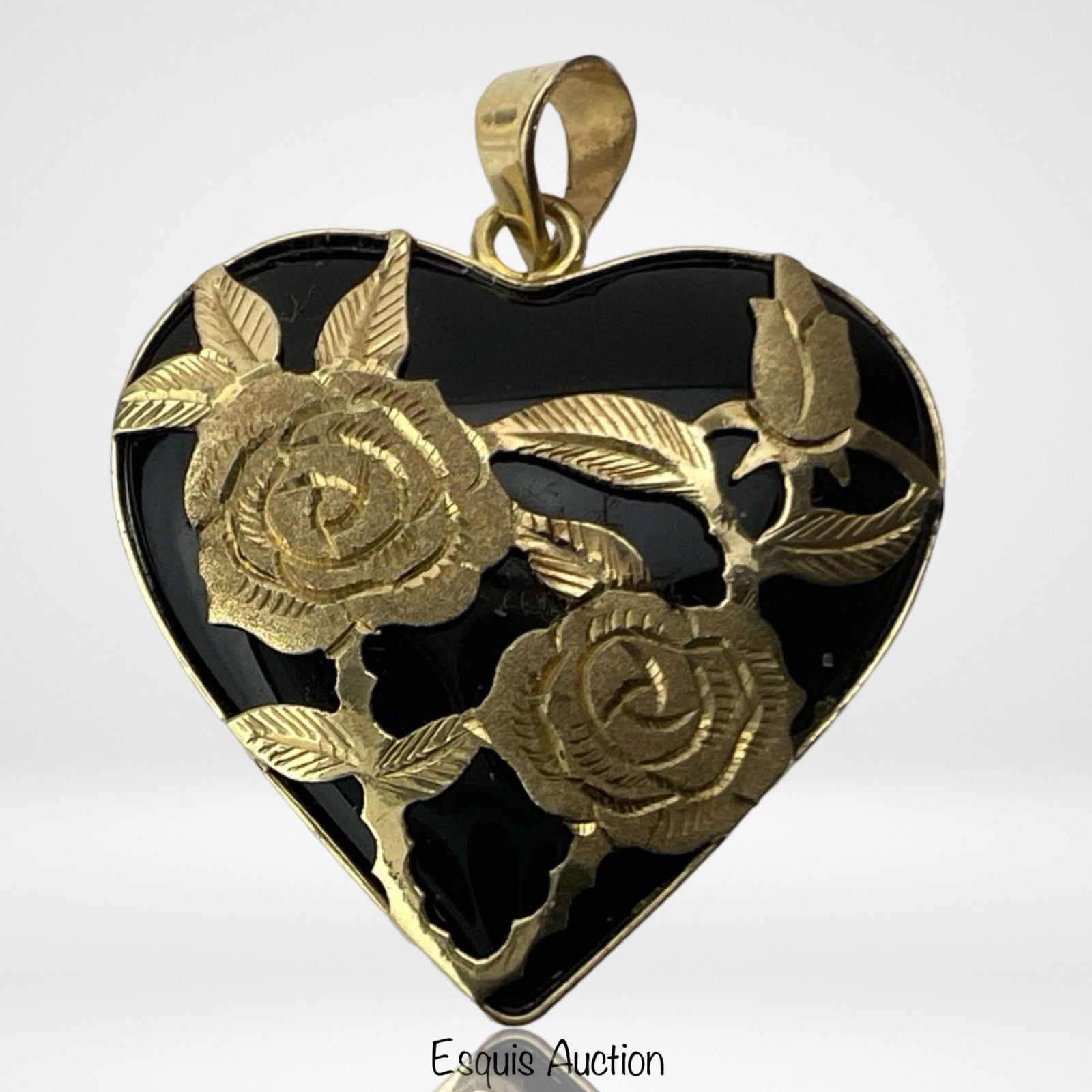 14k Gold Black Heart Pendant with Roses (1 of 3)