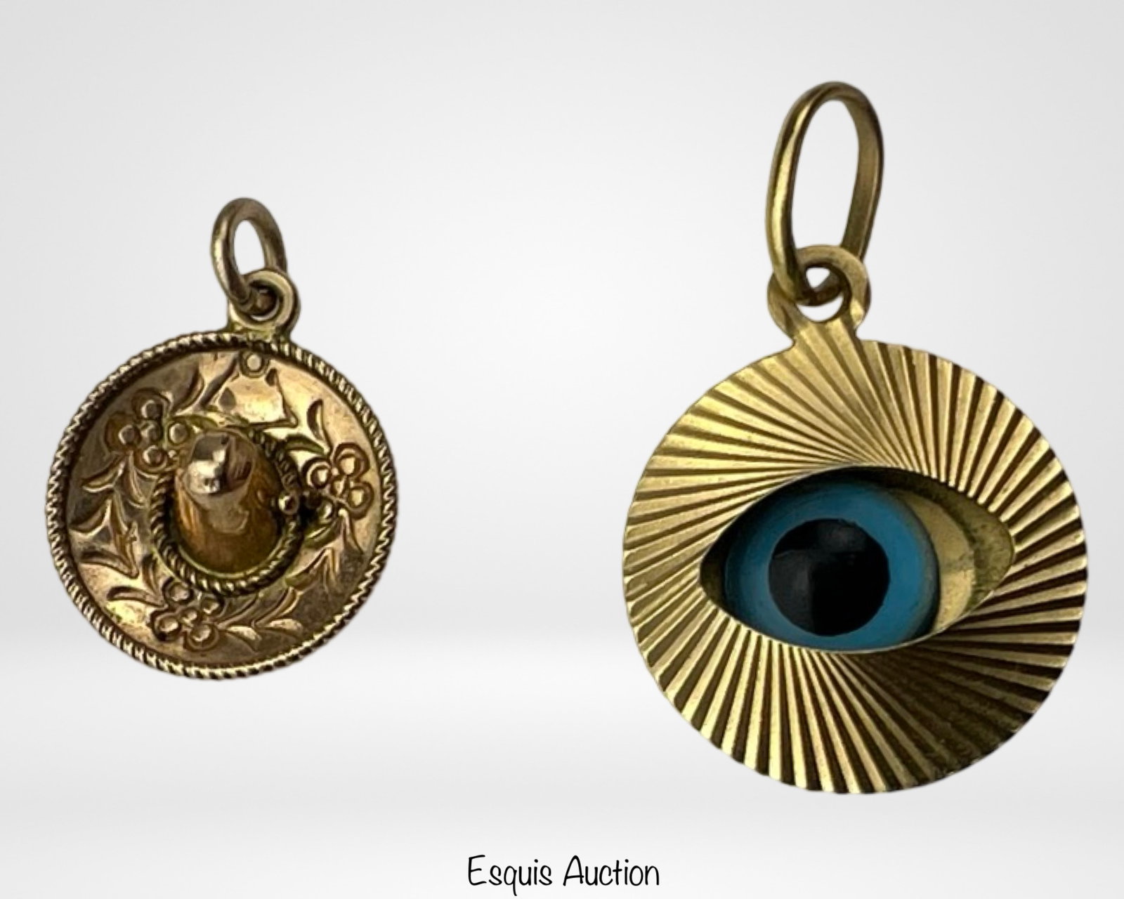 14k Gold Lucky Charms- Evil Eye & Sombrero: 14k Gold Lucky Charms- Evil Eye & Sombrero. 3/4" & 1/2" in dia. Good Condition.