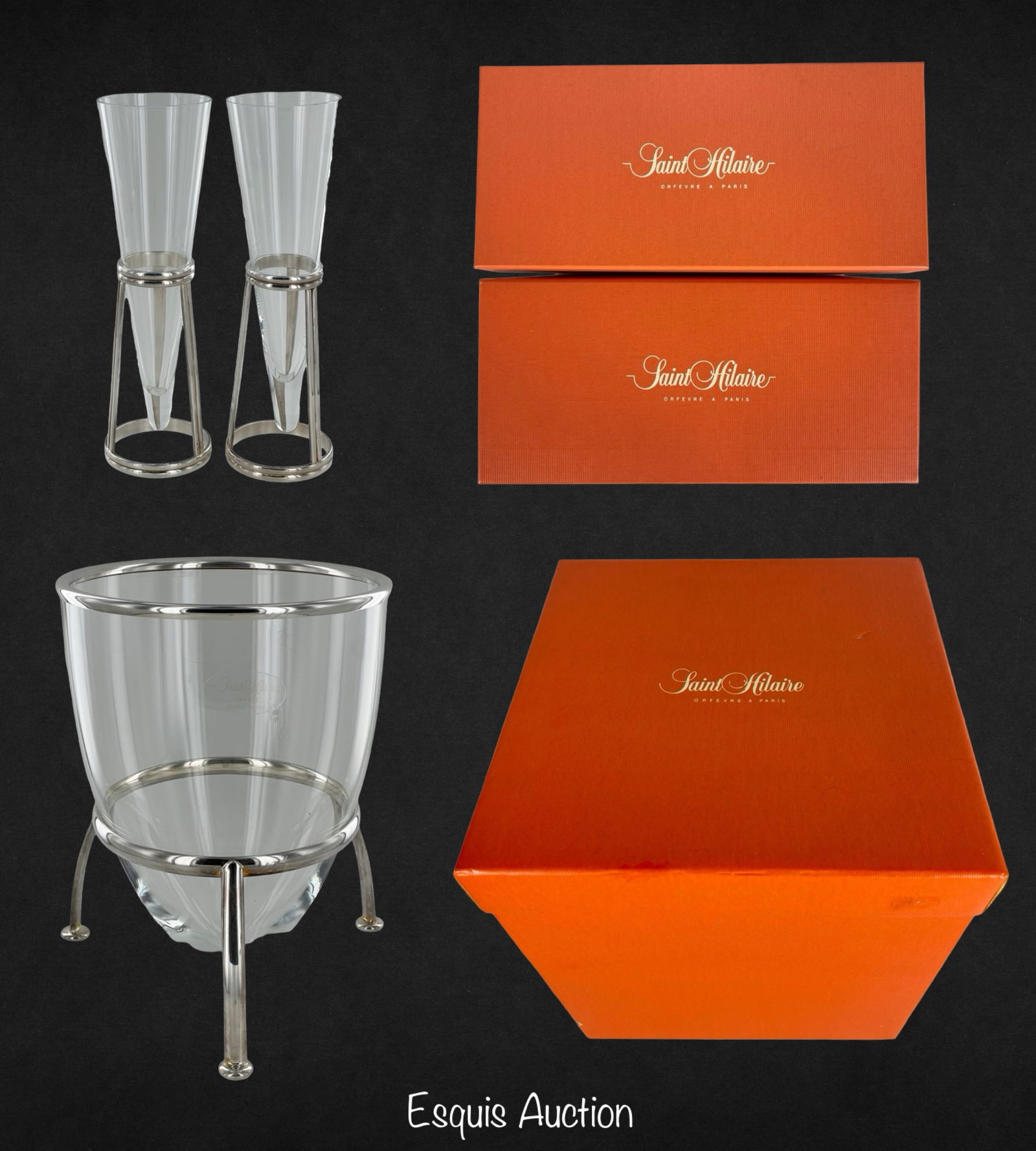 Saint Hilaire France Crystal Ice Bucket & Flutes (1 of 9)