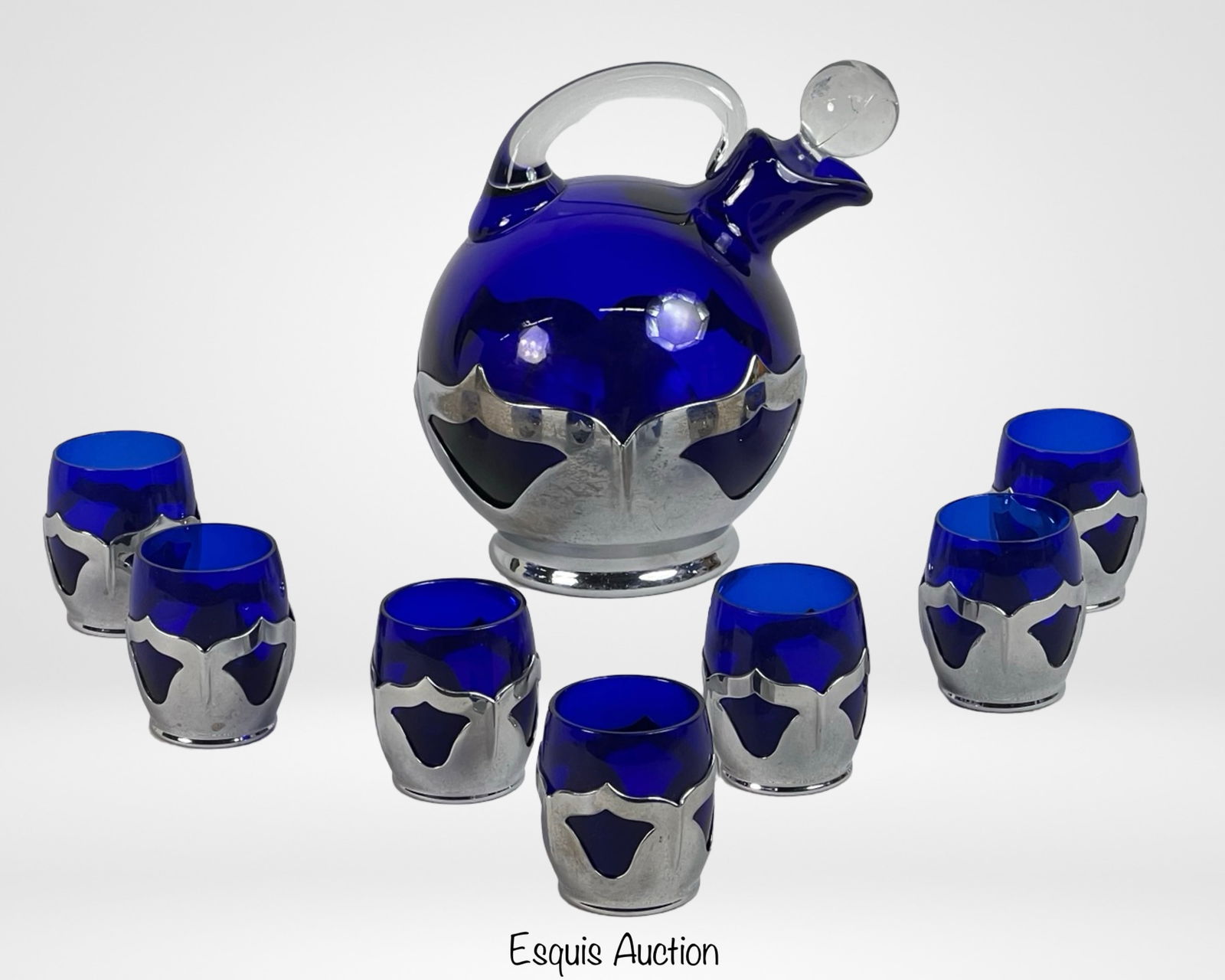 Vintage Farber Bros Cobalt Blue Glass Decanter Set (1 of 3)