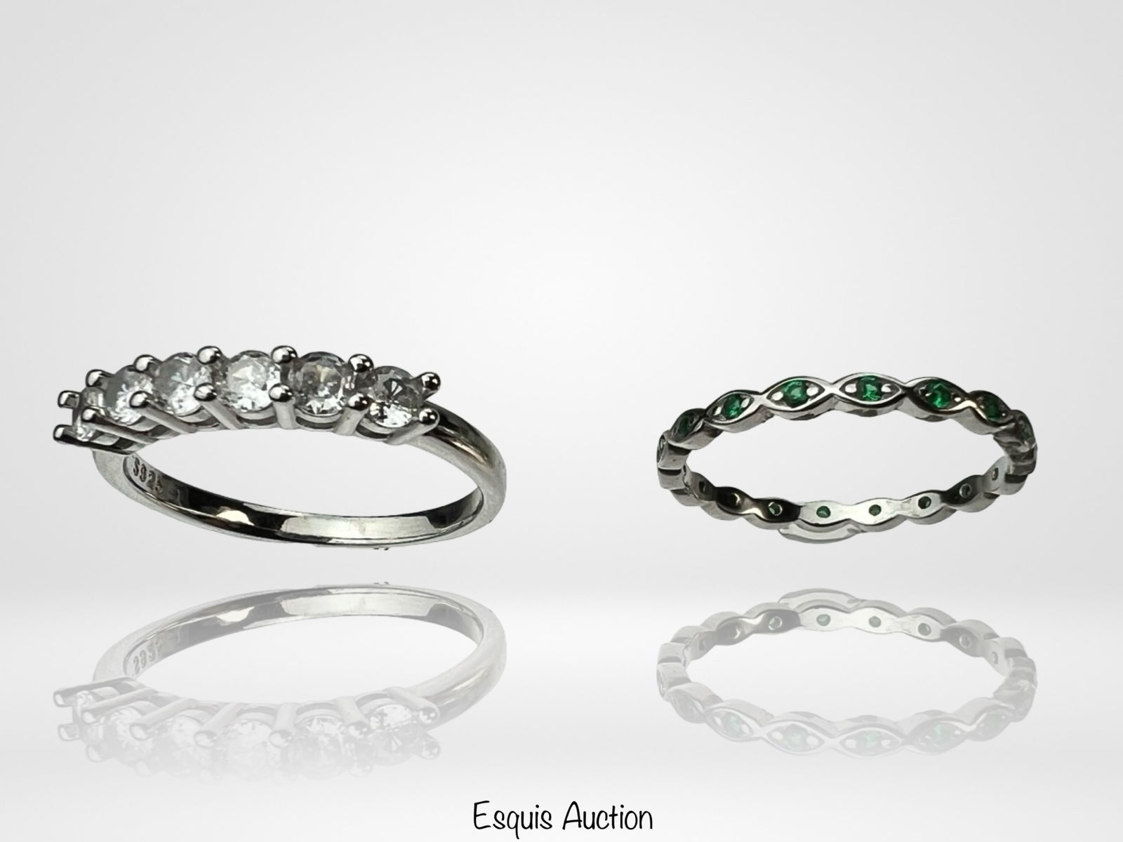Lady's Sterling Silver Rings- Emeralds & Diamonds (1 of 5)