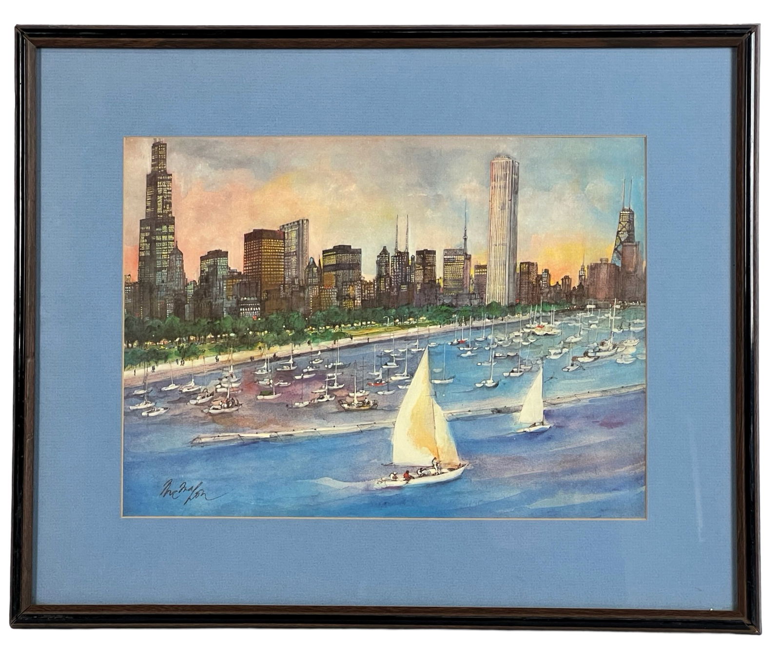 Chicago Shoreline View Watercolor Painting (1 of 3)
