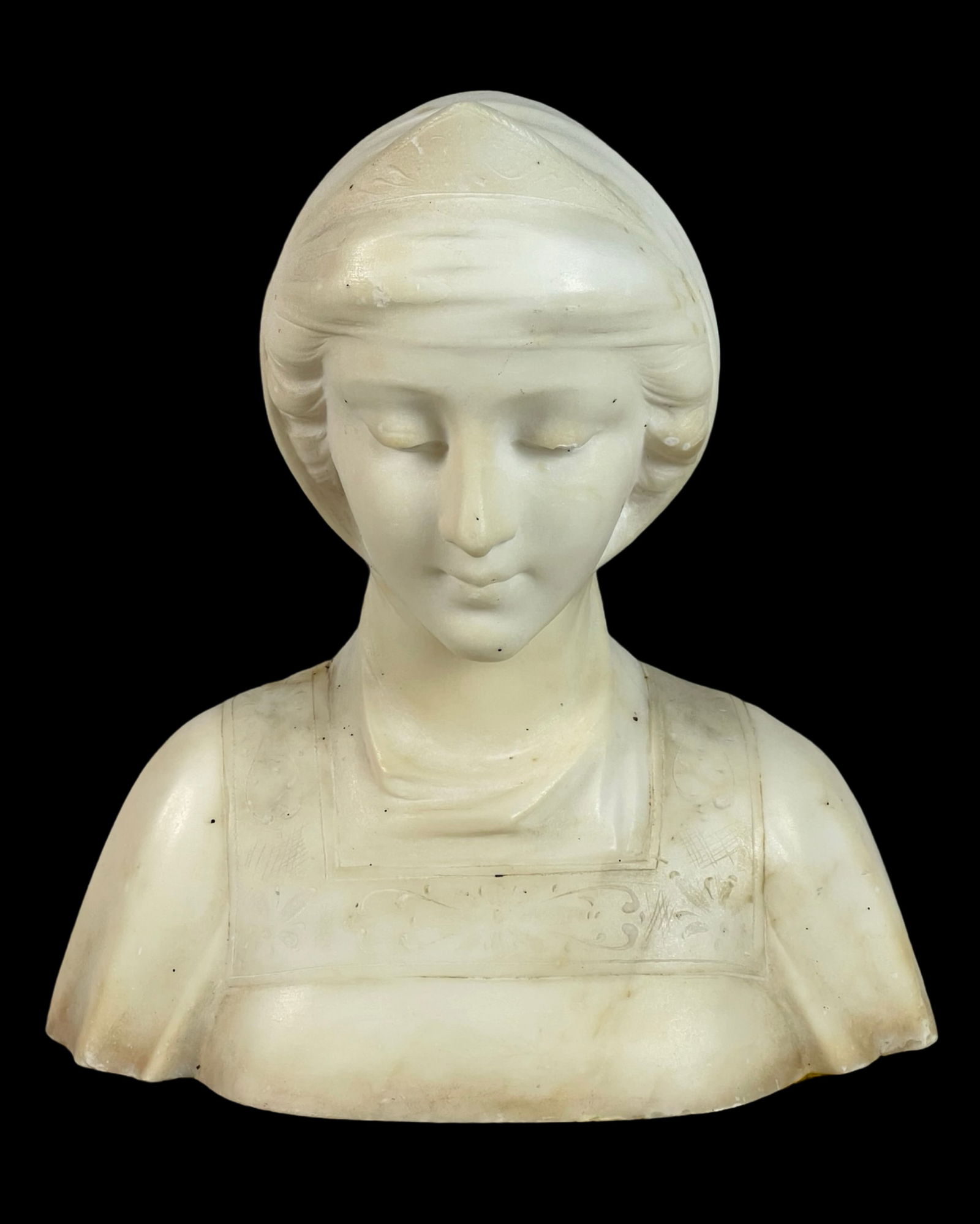 Antique Alabaster Carved Young Lady Bust (1 of 3)