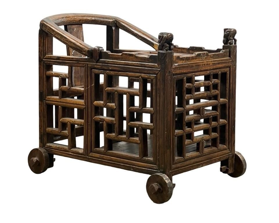 Antique Chinese Wood Carved Baby Stroller/ Cart (1 of 5)