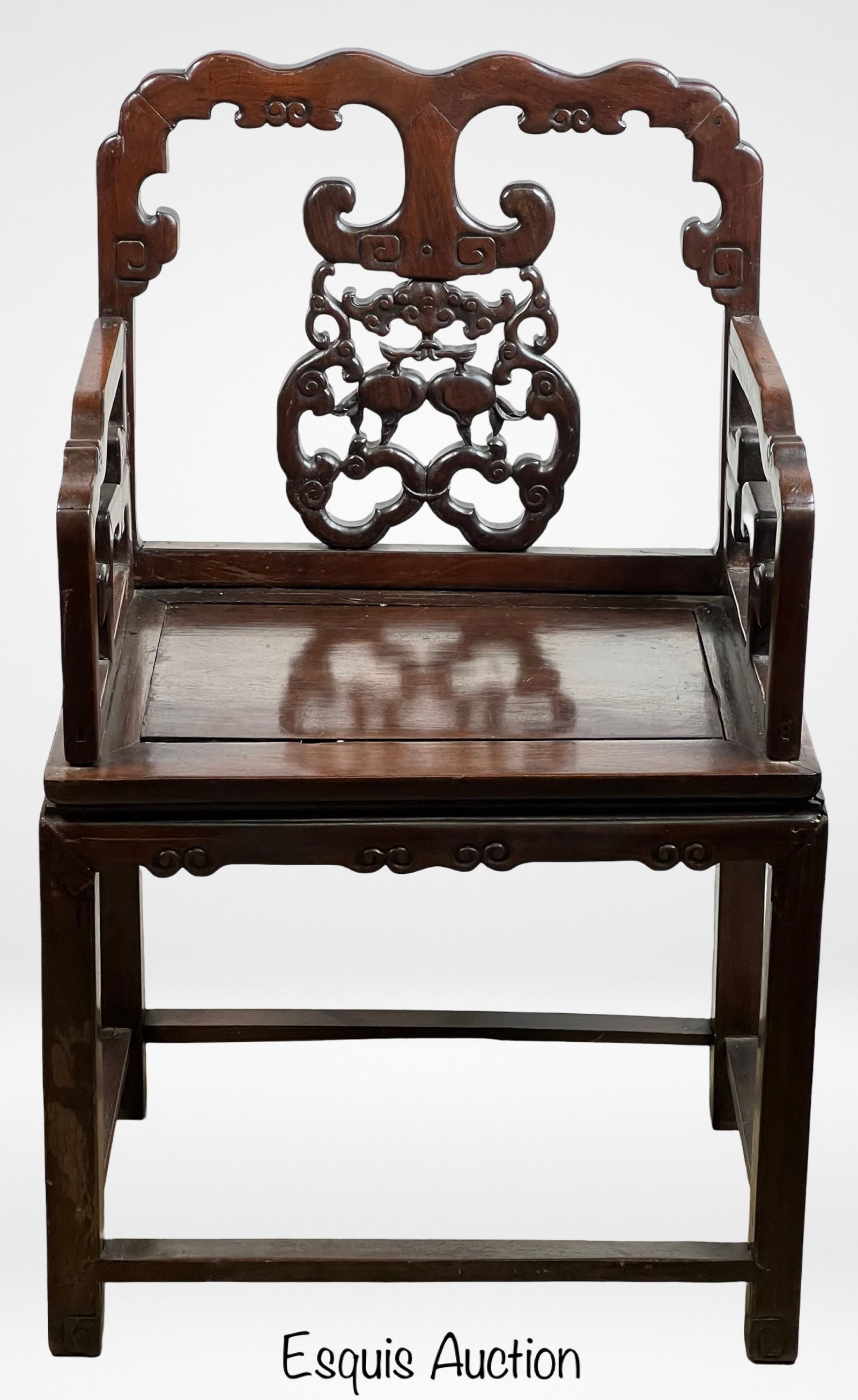 Chinese Antique Wood Carved Chair: This exquisite antique Chinese chair showcases the mastery of traditional Chinese woodworking, featuring intricate carvings and expert craftsmanship. The chair is made without the use of screws, demon