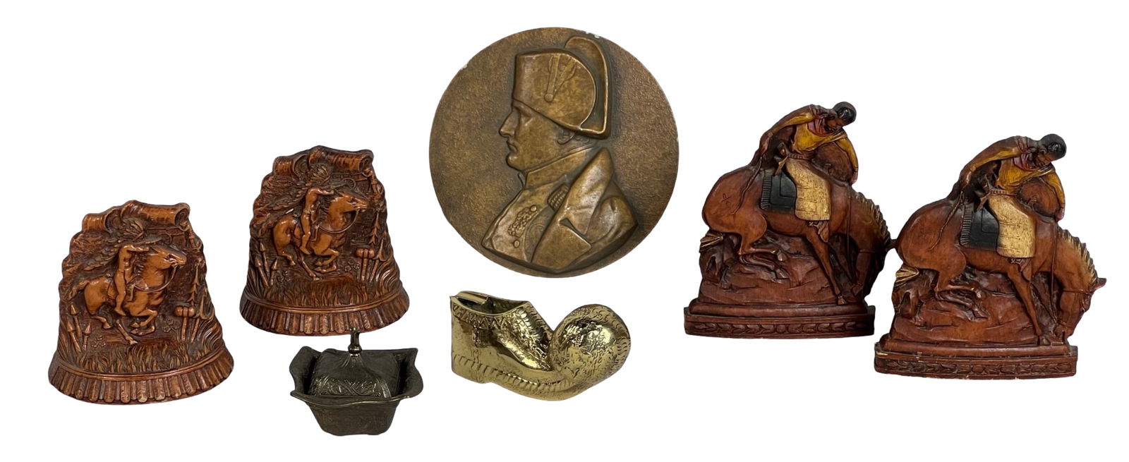 Vintage Collectibles- Bookends, Napoleon Plaque: Vintage Collectibles- Bookends, Napoleon Plaque, Ashtray. Tallest is 7".