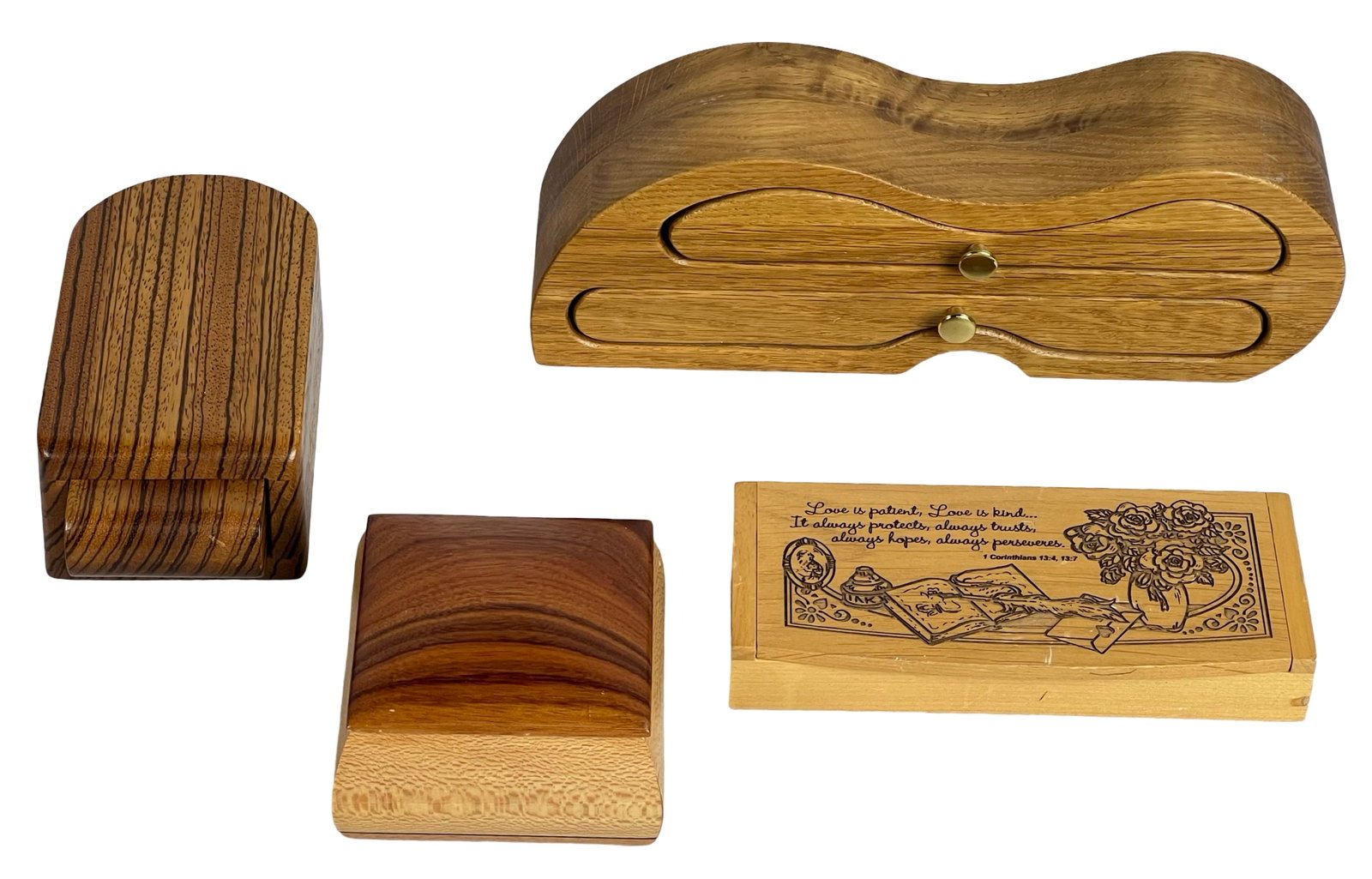 Lot of Wooden Trinket & Jewelry Boxes- Band Saw: Lot of Wooden Trinket & Jewelry Boxes including Artist Signed. 11"-4" long. Good Condition.