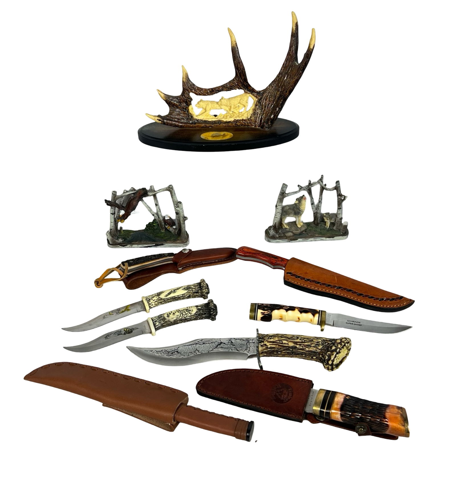 Lot of Hunting/ Bowie Knives: Lot of Hunting/ Bowie Knives. Some with original displays. All appear to be in good overall condition.