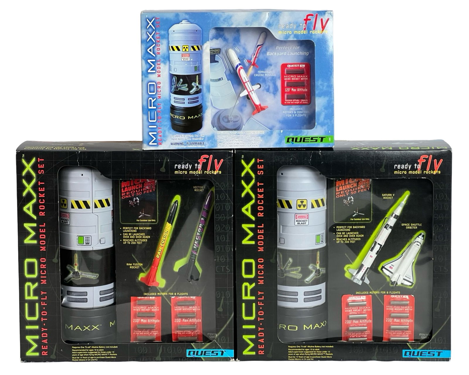 3 Quest Micro Maxx Micro Rocket Sets- New (1 of 2)