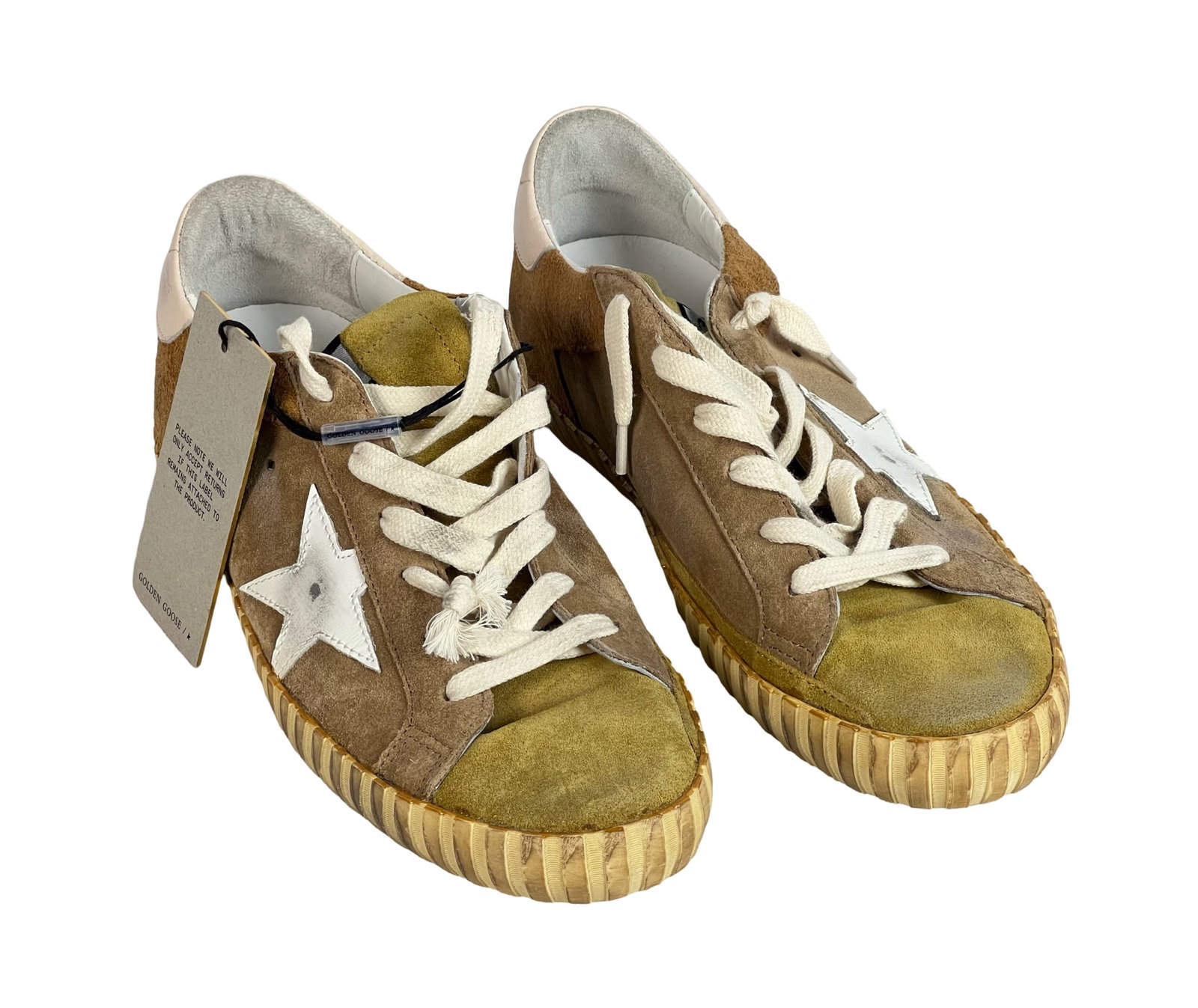 Distressed Suede Star Sneakers with Signature Star: These stylish sneakers feature a unique distressed suede upper with a signature star detail on the side, offering a blend of vintage charm and contemporary design. The sneakers are crafted with a dura
