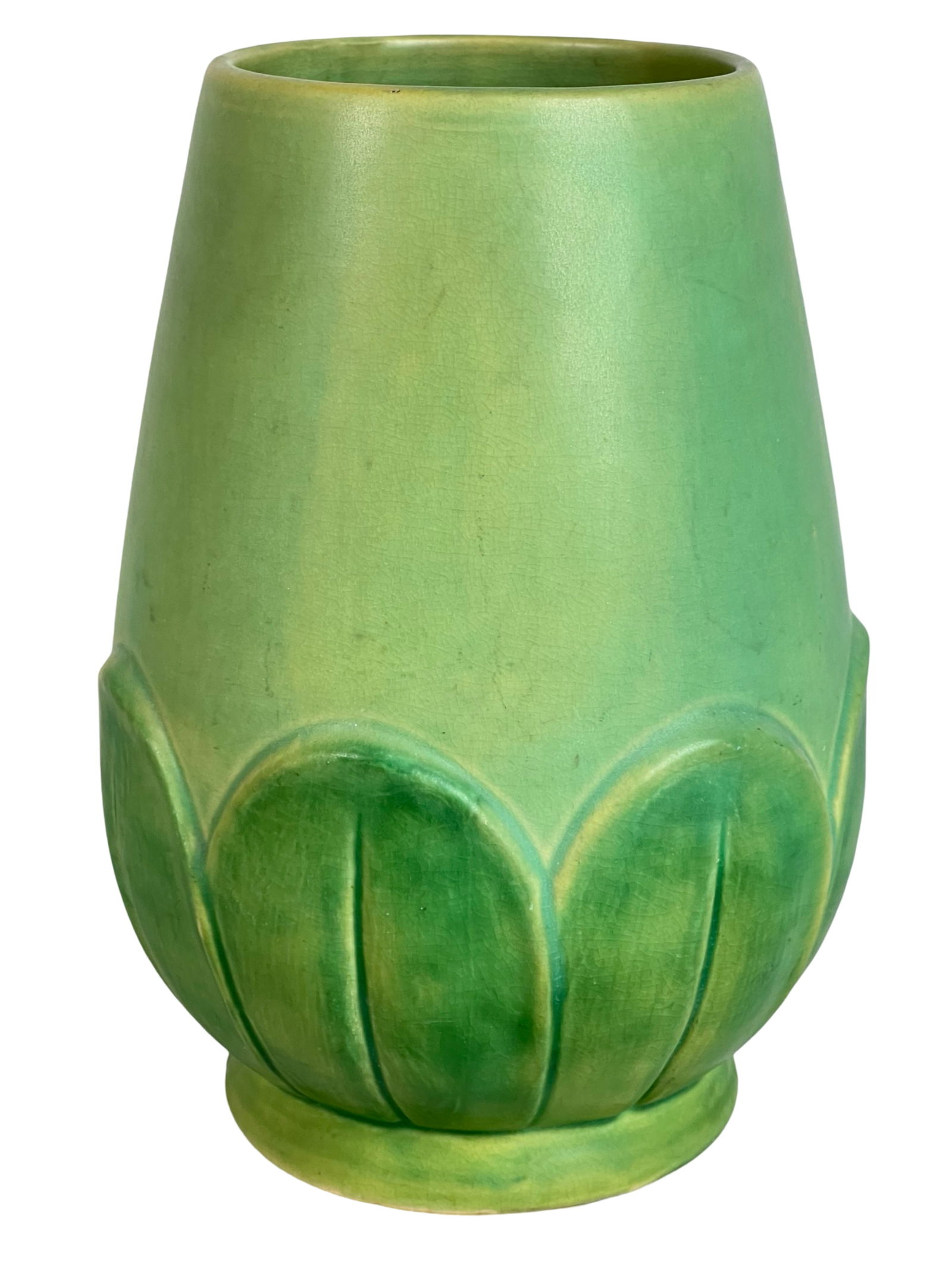 1930's Weller Pottery Matte Green Leaf Vase (1 of 4)