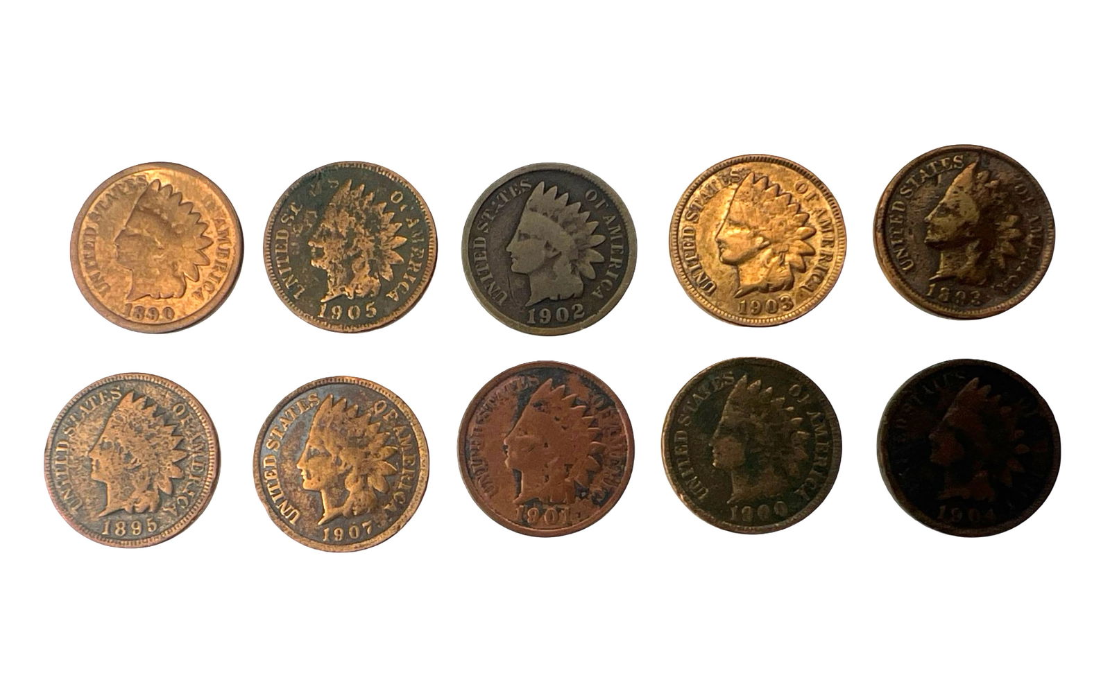 10 Indian Head Pennies One Cent Coins (1 of 2)