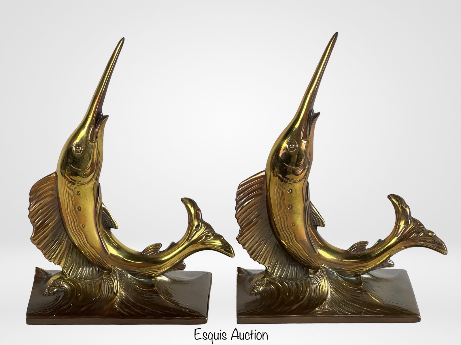 PM  Metal Brass Sailfish Bookends 1930s-40s (1 of 4)