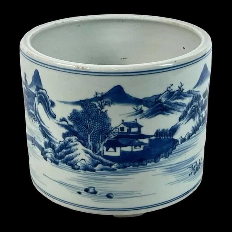 Antique Chinese Blue & White Brush Pot Qing Dynast (1 of 7)