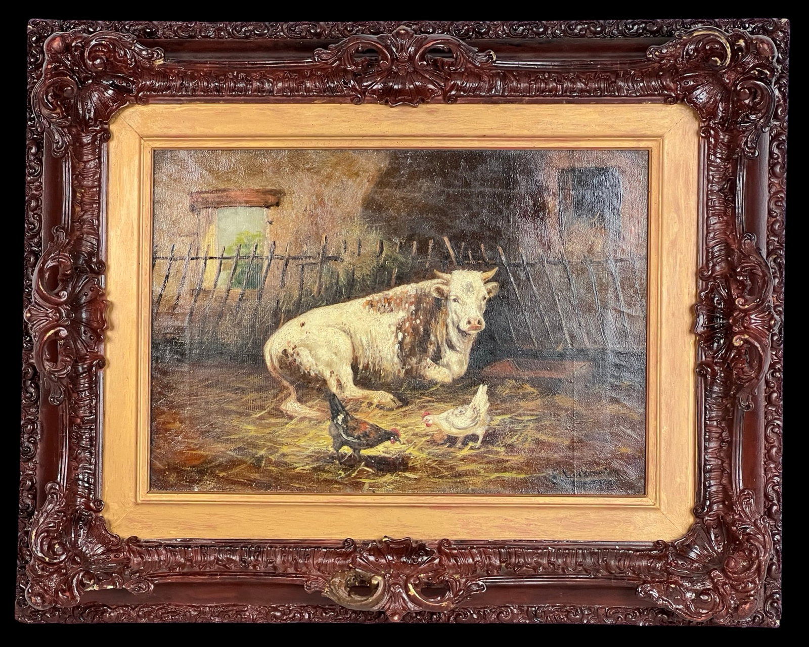 E. Lockenwich 19th C. Barn Scene Oil Painting (1 of 6)