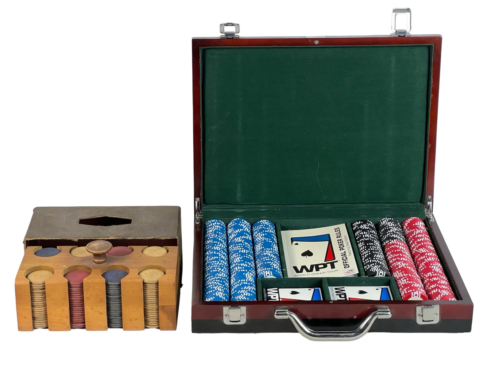World Poker Tour 400 Poker Chip Set & Vintage Chip: World Poker Tour 400 Poker Chip Set & Vintage Wooden Chip Set.
