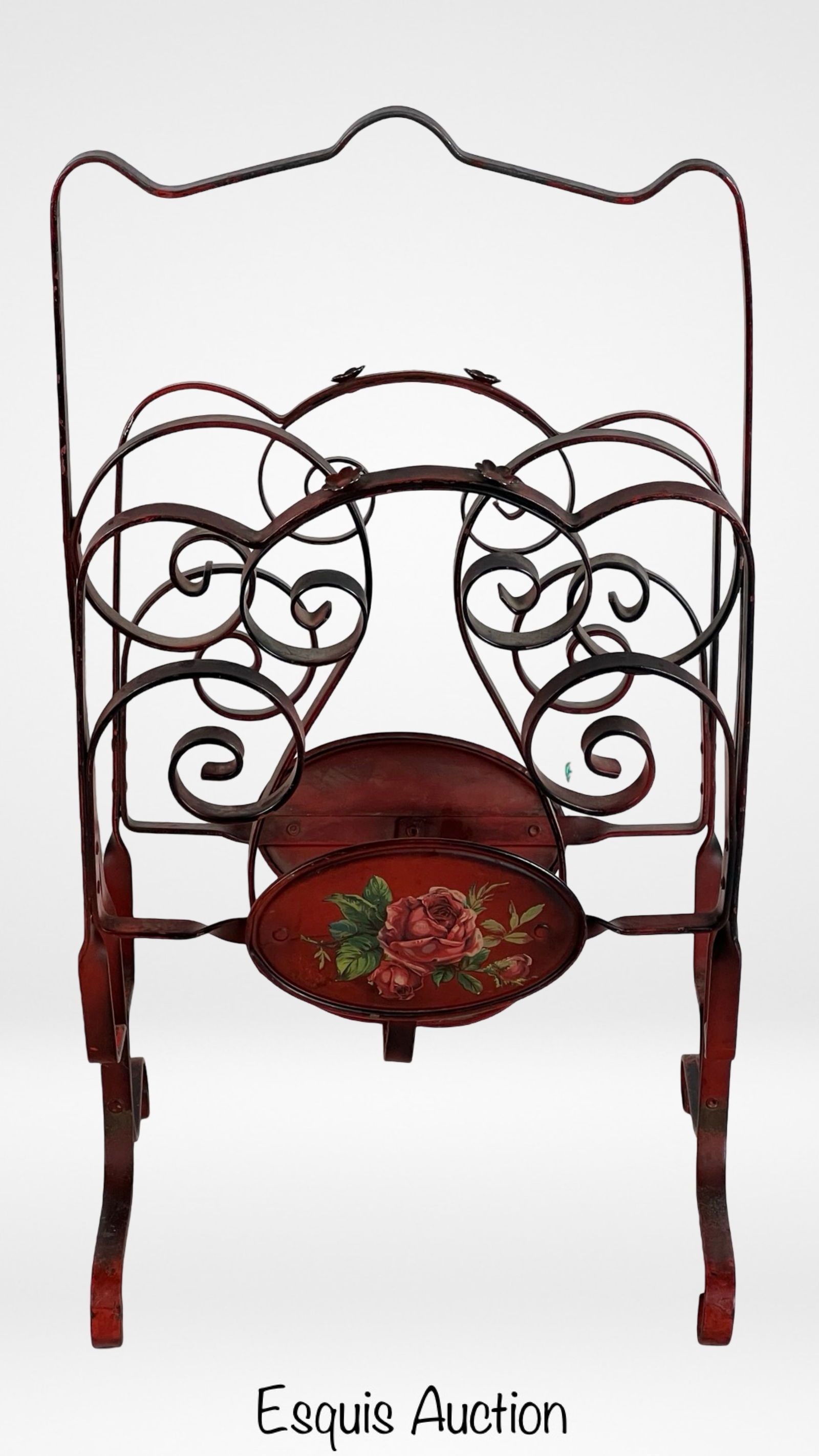 Antique Shabby Chic Wrought Iron Magazine Rack: Antique Shabby Chic Wrought Iron Magazine Rack. 19" x 11".