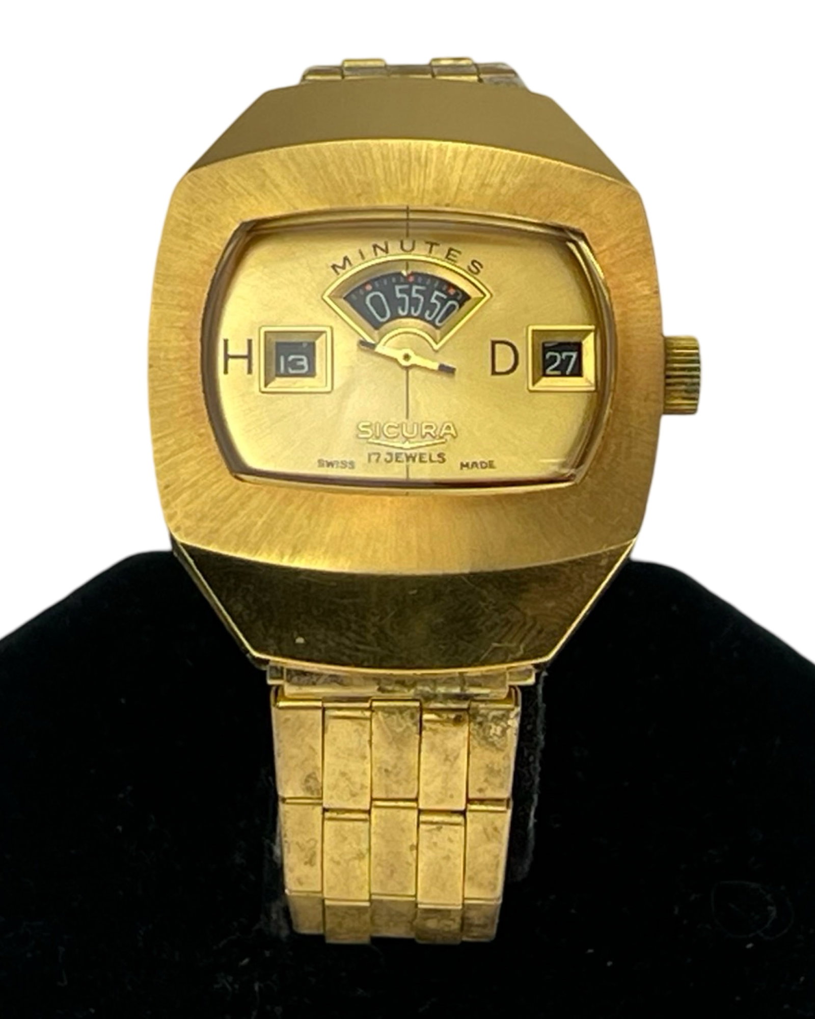 Sicura (Breitling) 17 Jewels Jump Hour Men's Watch: Vintage Sicura by Breitling 17 Jewels "Jump Hour" Wrist Watch. Watch is in good overall and working condition.