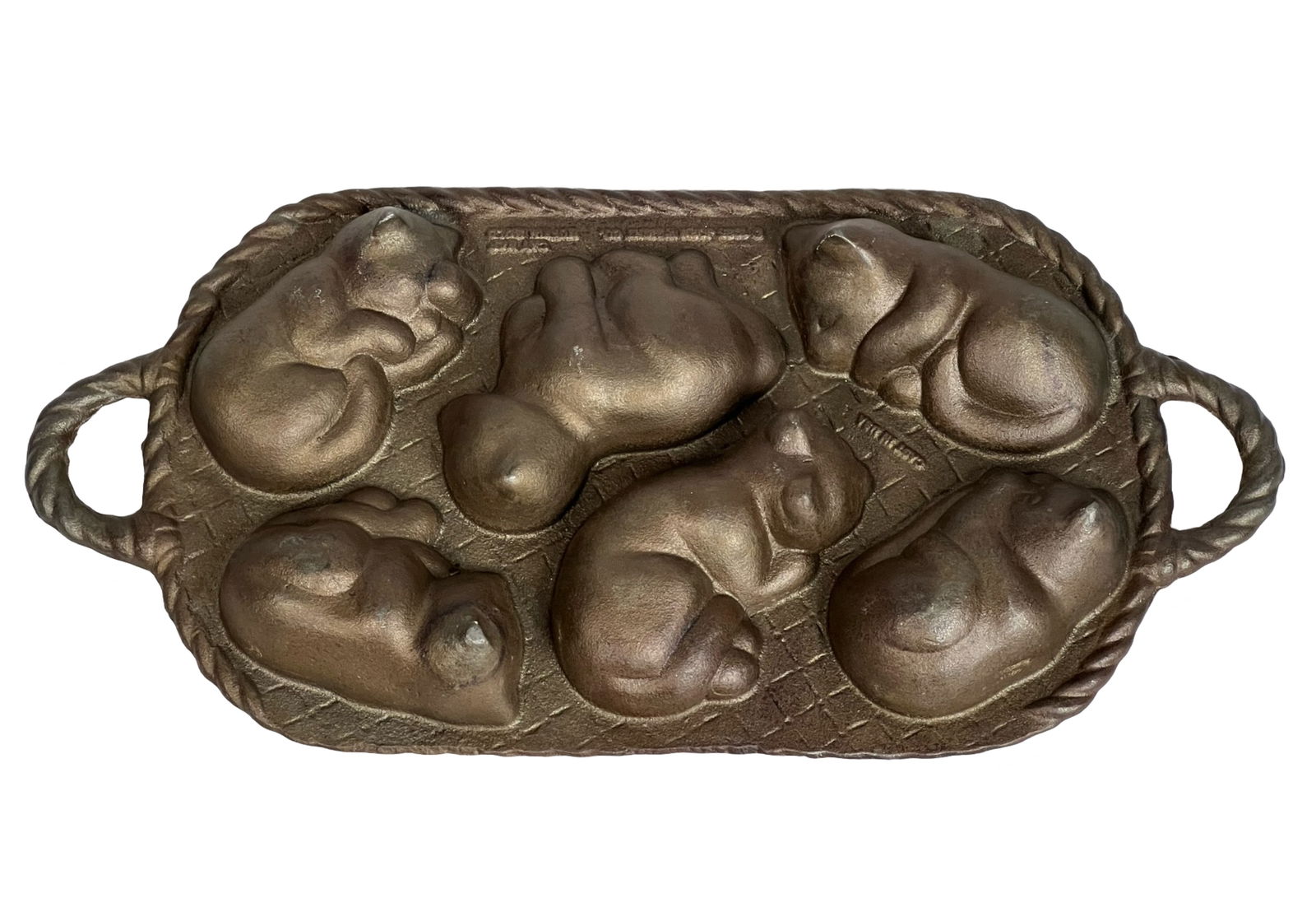 John Wright 1985 Cast Iron Cat Nap Muffin Pan: John Wright 1985 Cast Iron Cat Nap Muffin Pan. 15 1/2" x 7 1/2" x 1 1/2".