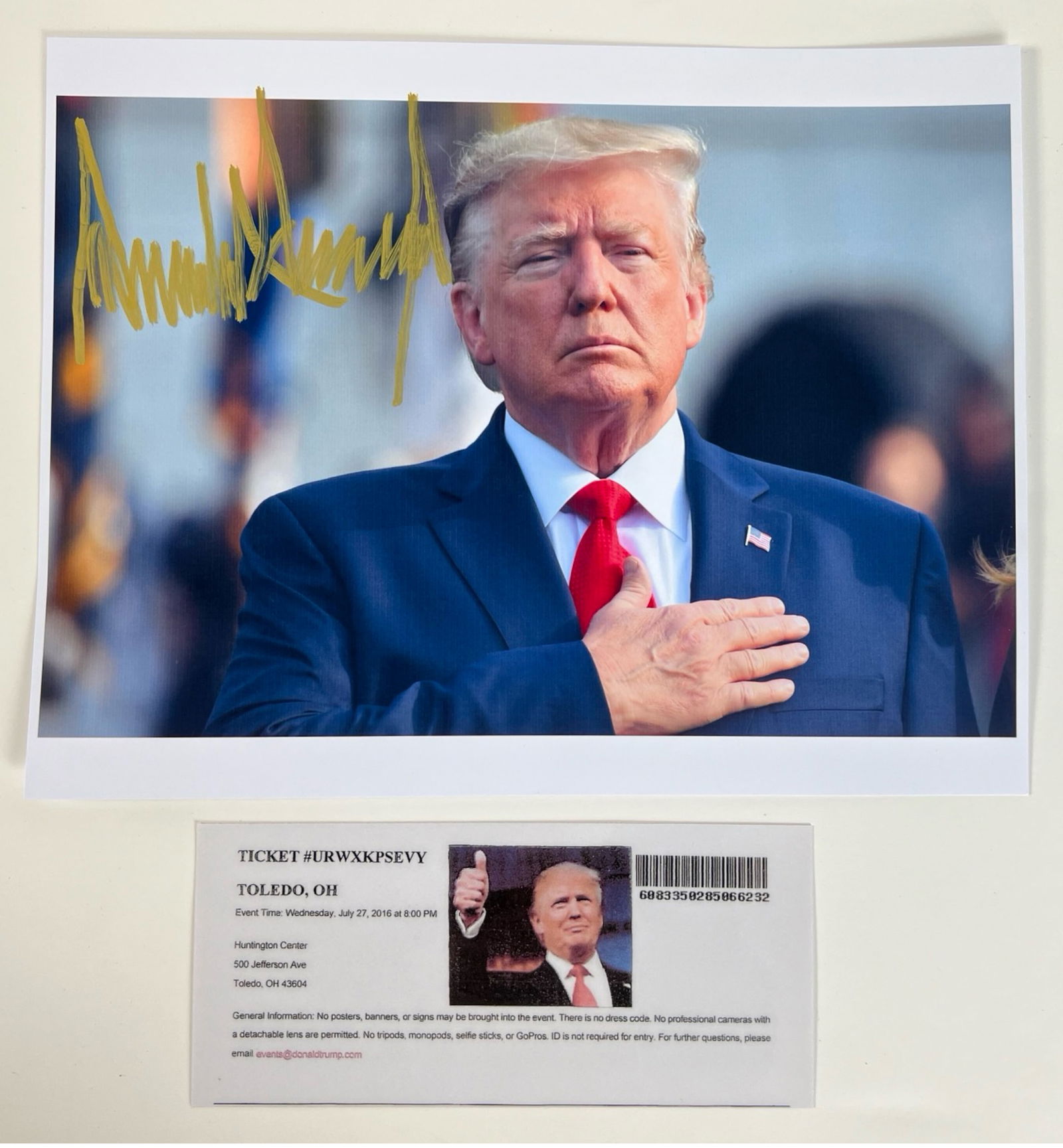 President Donald Trump Signed Photo with Ticket (1 of 3)