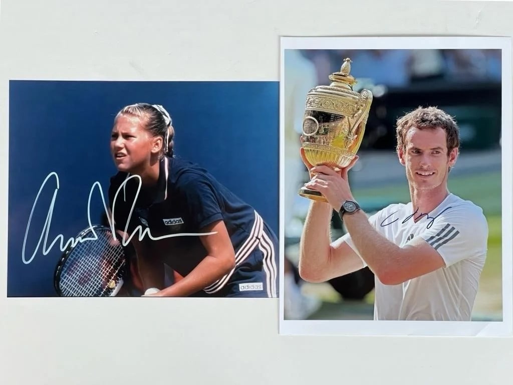 Andy Murray and Anna Kournikova Autographed Photos: This lot features two autographed photographs of tennis stars Andy Murray and Anna Kournikova. The Andy Murray photograph measures 8 1/2" x 11", while the Anna Kournikova photograph measures 8" x 10"A