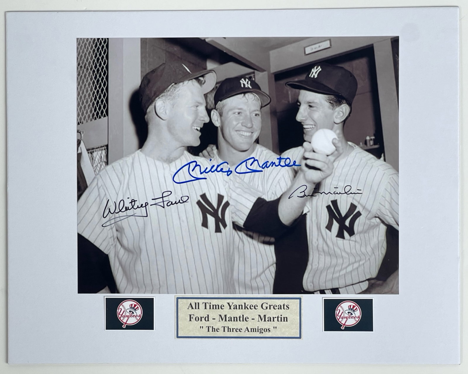 Yankee Greats - Ford, Mantle & Martin Signed Photo: This rare and highly sought-after autographed photograph features signatures from three legendary New York Yankees: Whitey Ford, Mickey Mantle, and Billy Martin. These icons have left an indelible mar