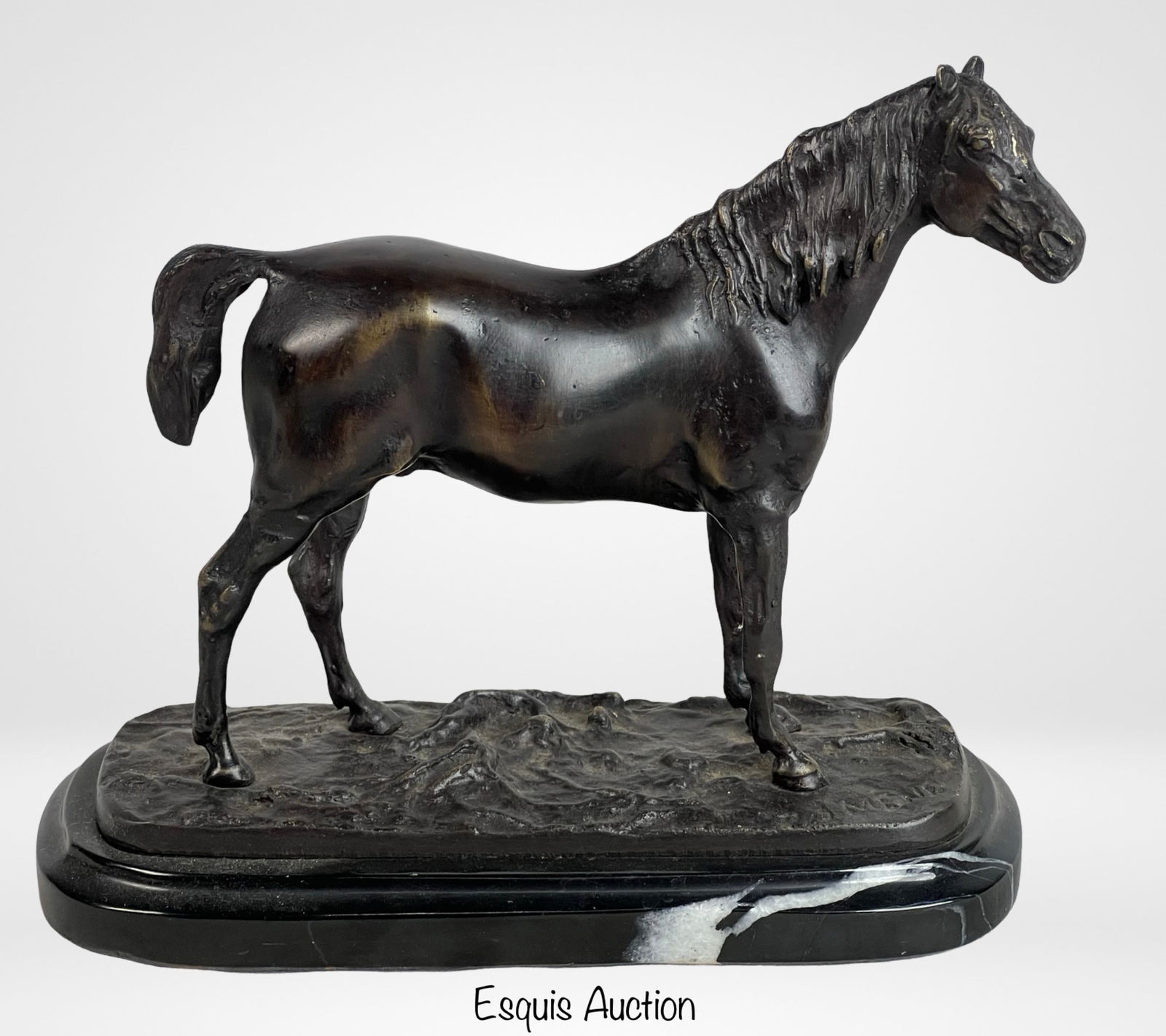 Pierre Jules Mene Bronze Horse Sculpture: This exquisite bronze horse sculpture by renowned French artist Pierre Jules Mene is a fine example of 19th-century animalier art. The sculpture, measuring 10" x 8", captures the elegance and strength
