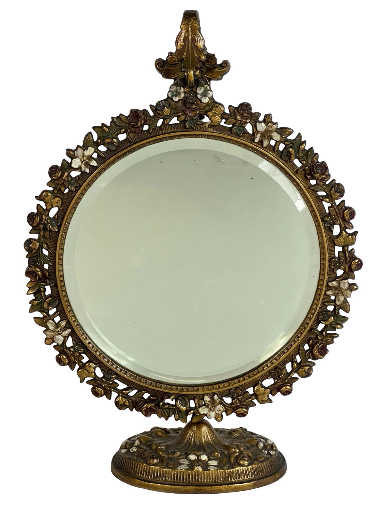 Art Nouveau Gilt Bronze Vanity Mirror w/ Floral Mo (1 of 4)