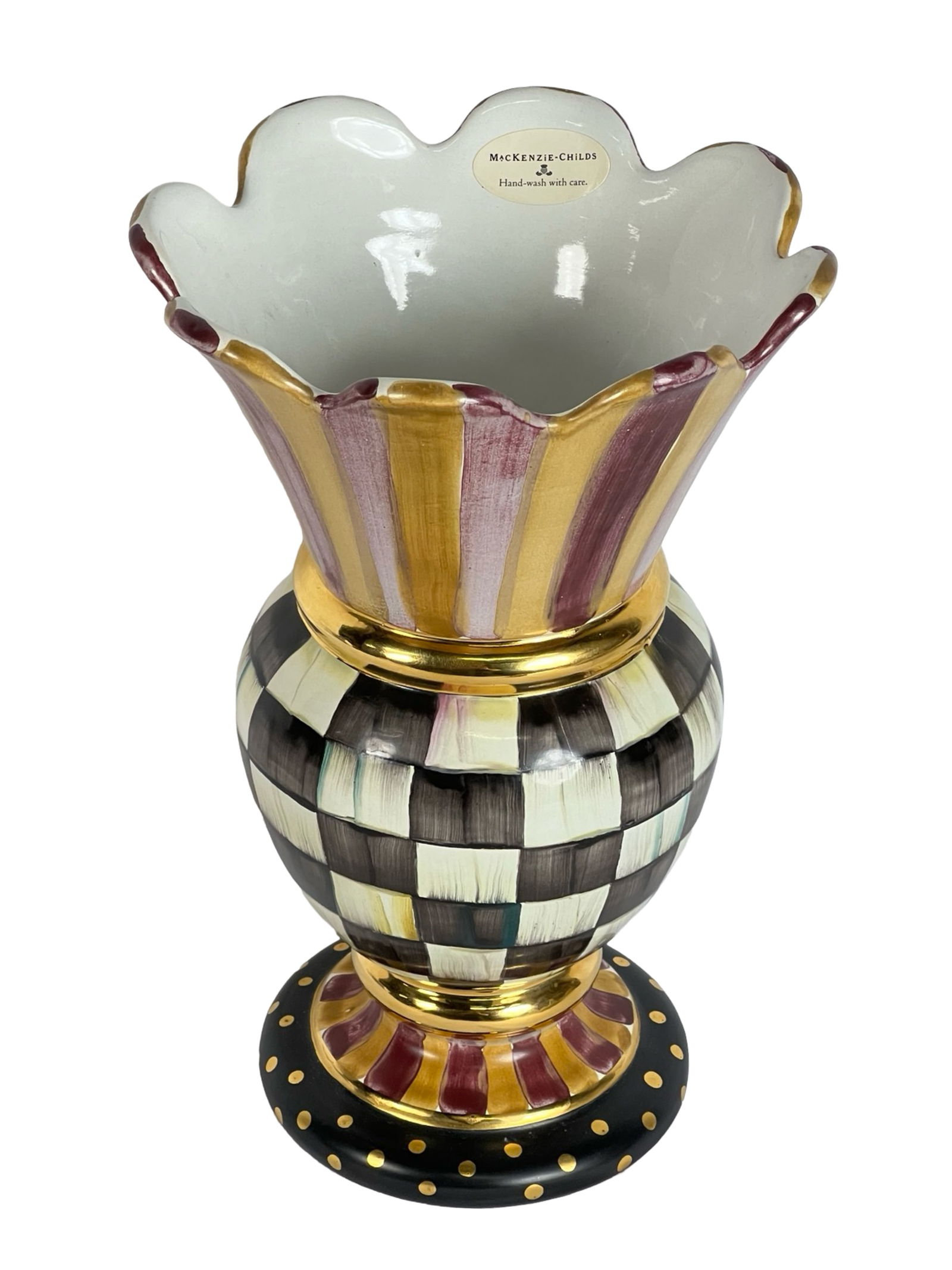 Mackenzie-Childs Courtly Check Gold & Red Vase (1 of 4)