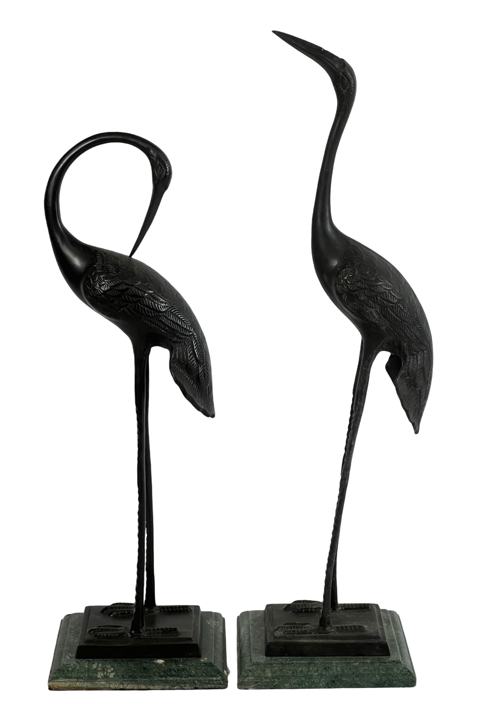 Pair of Bronze Crane Sculptures on Marble Bases (1 of 4)
