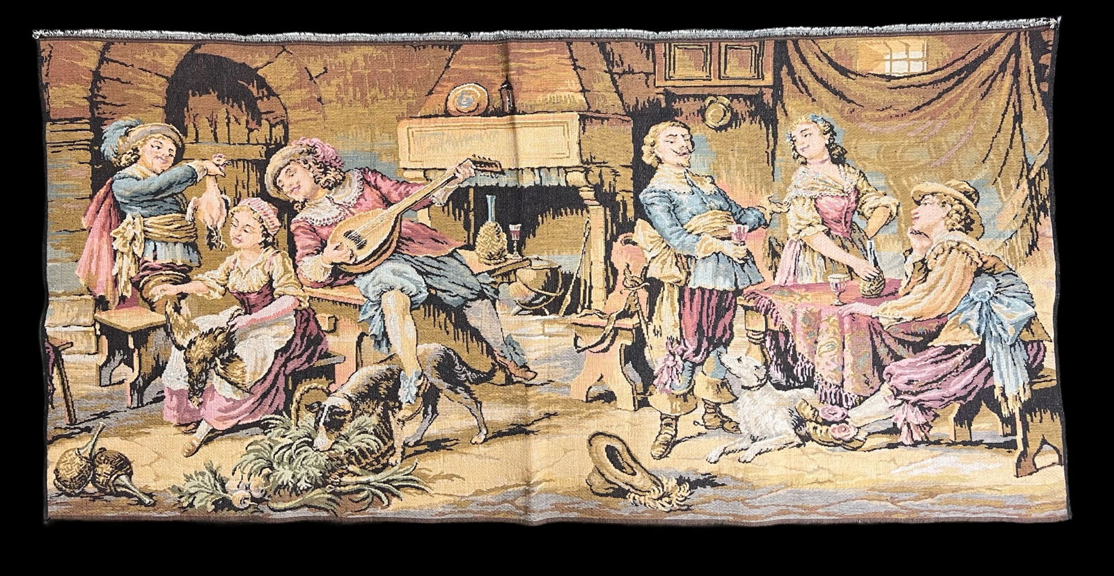 Large  Belgian Tapestry - Romantic Scene in Tavern (1 of 6)