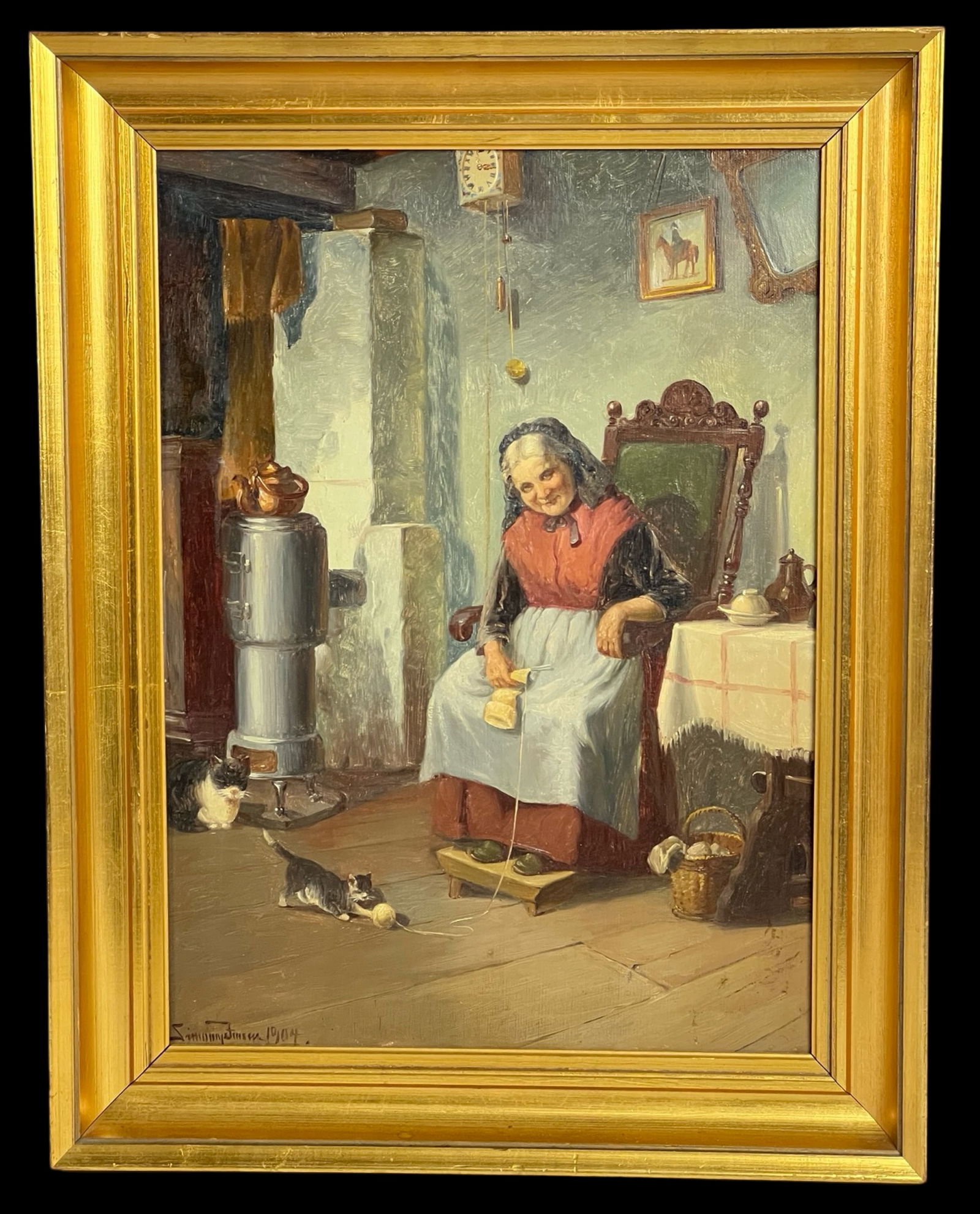 Olaf Simony Jensen- Granda Knitting 1904 Painting (1 of 4)
