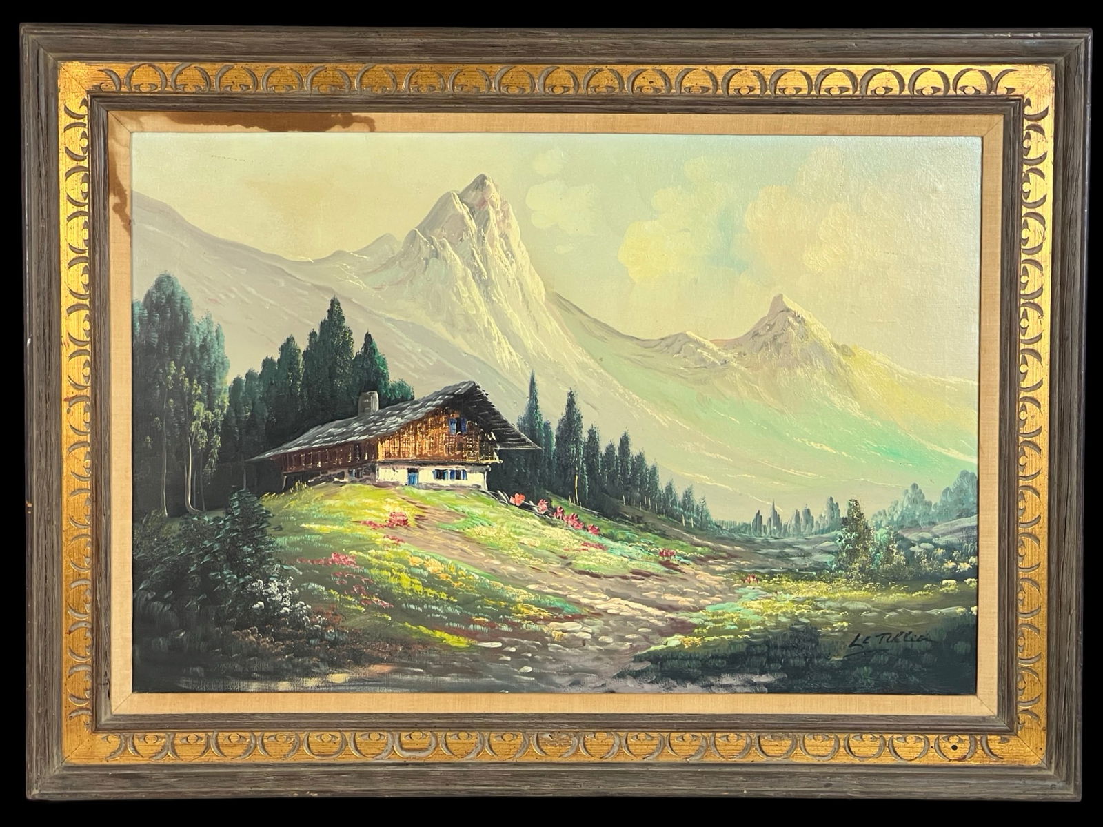 Le Tellier- Mountain Landscape w/ Cottage Painting (1 of 4)