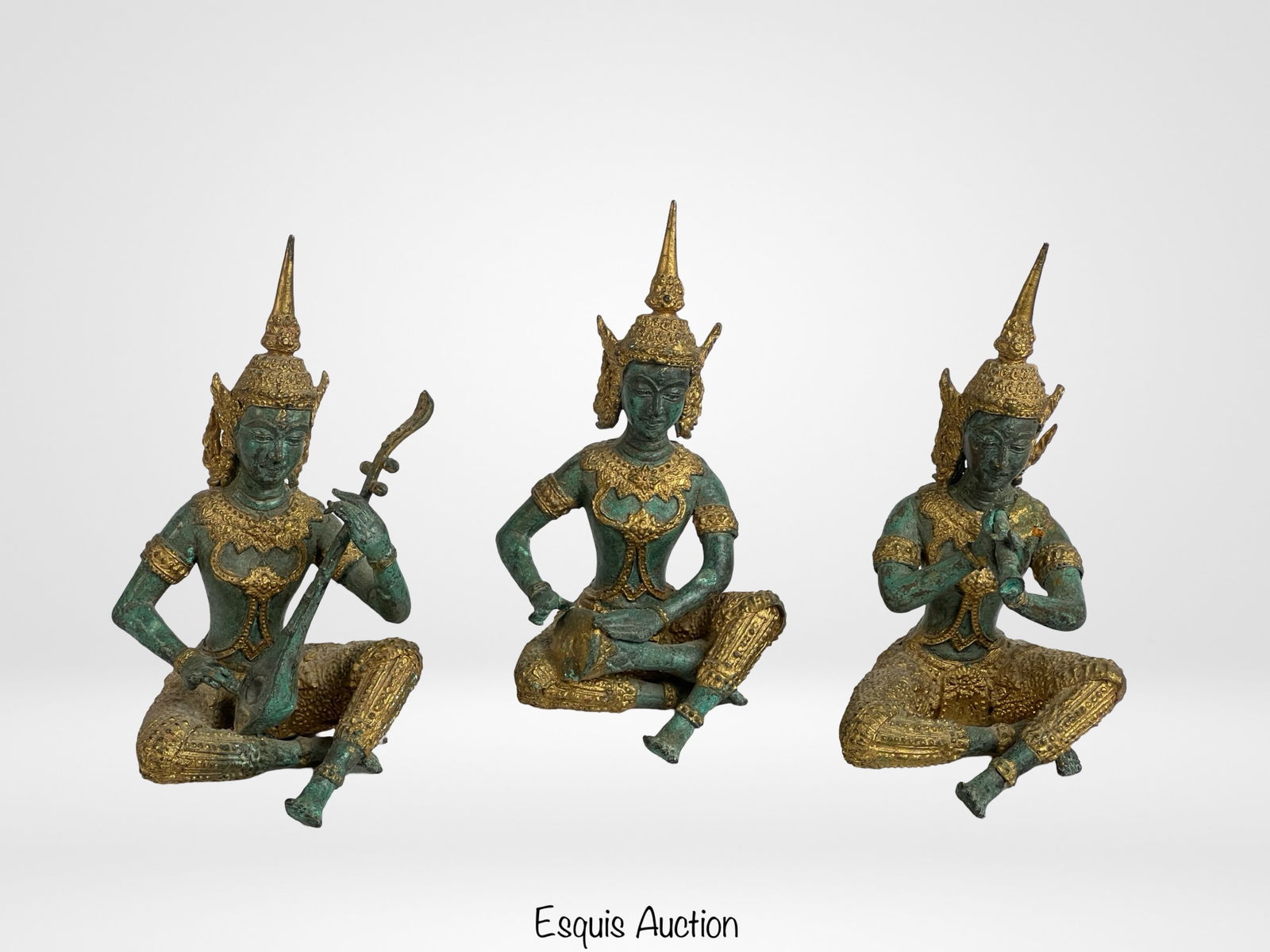 Set of Three Thai Gilted Bronze Musician Statues (1 of 3)