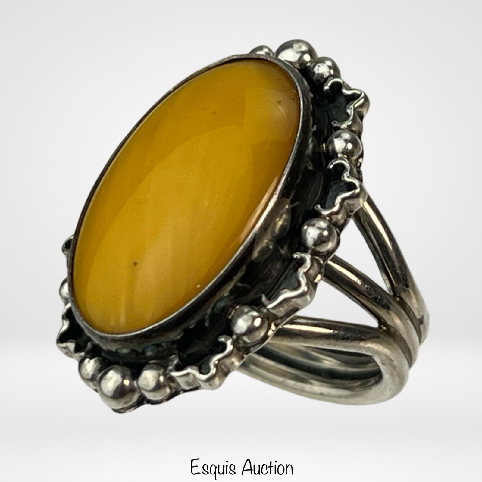 Large Sterling Silver Butterscotch Amber Ring (1 of 4)