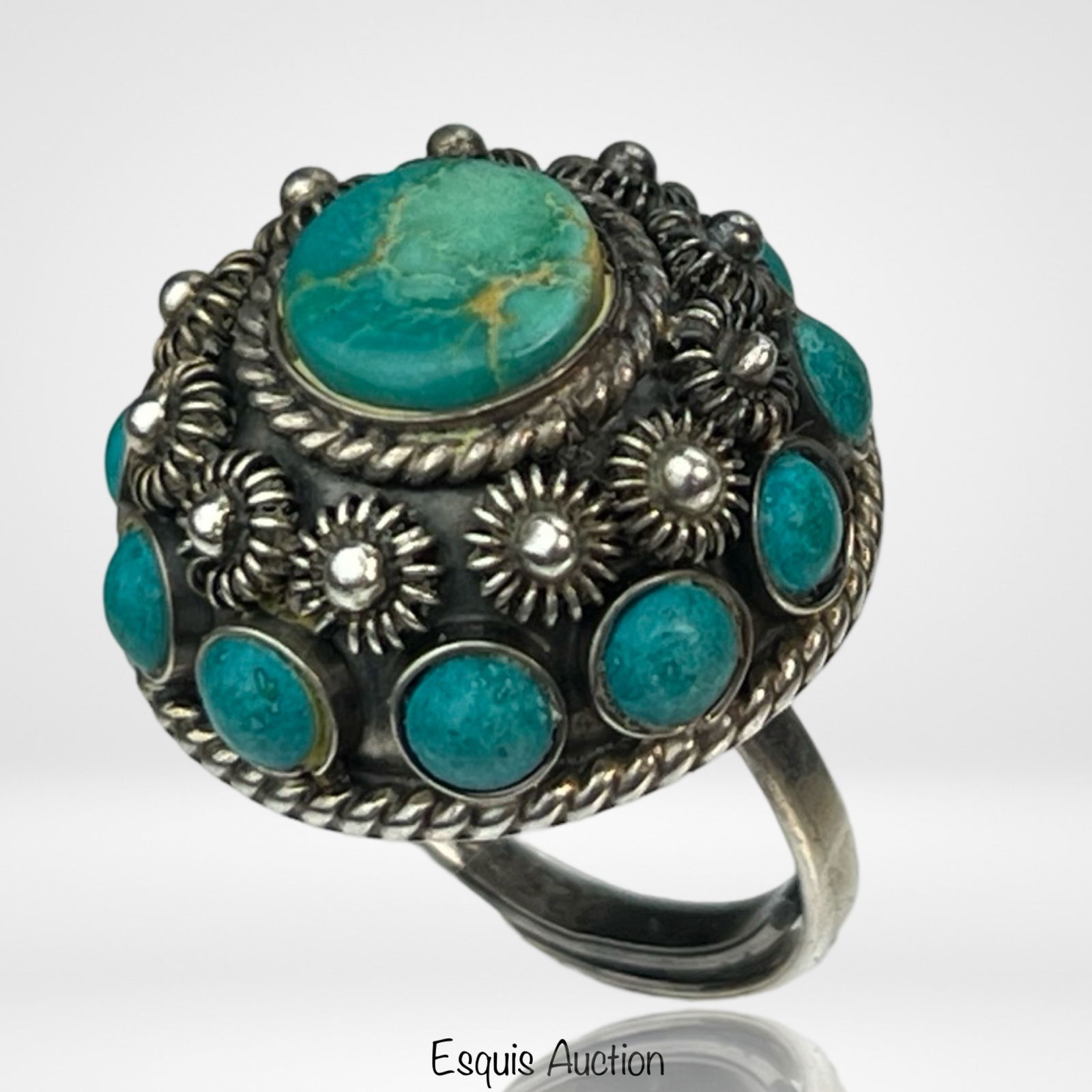 Vintage Sterling Silver Turquoise Cluster Ring (1 of 5)