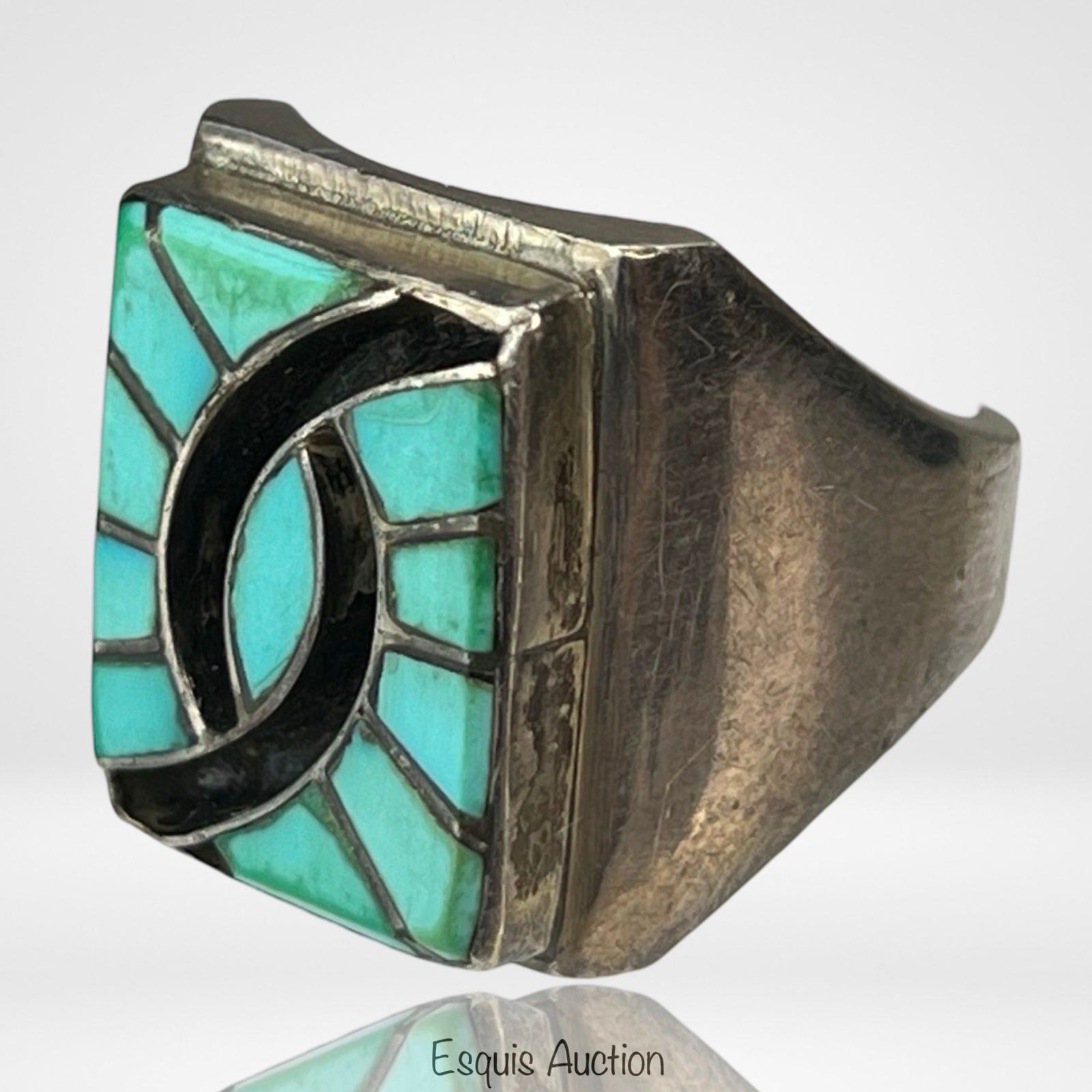 Vintage Navajo Sterling Turquoise Men's Ring (1 of 5)