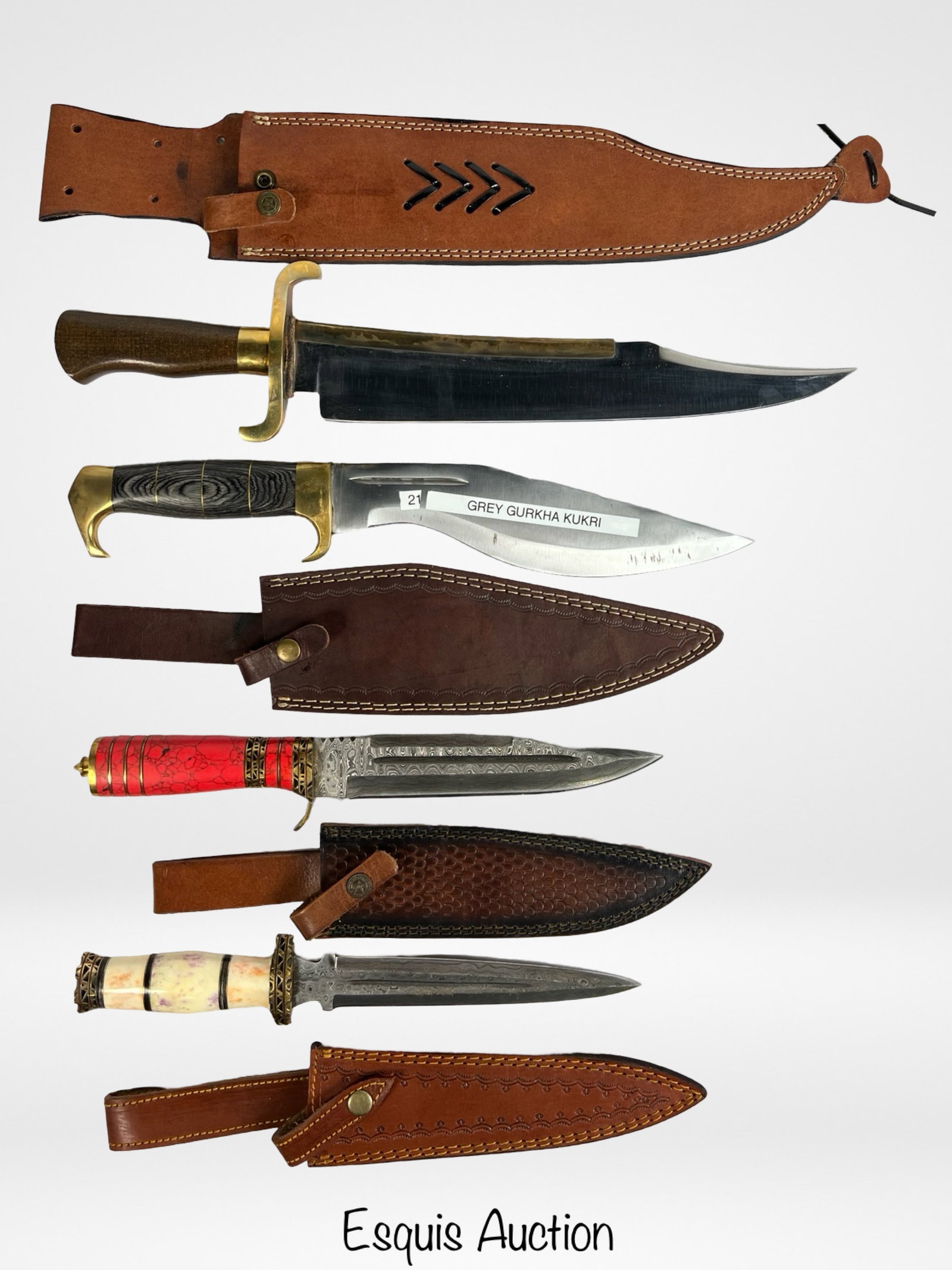 Lot of Bowie/ Hunting Knives: Lot of Bowie/ Hunting Knives. Blade sizes are 14 1/2"- 8 1/2". All in mint/ near mint condition.
