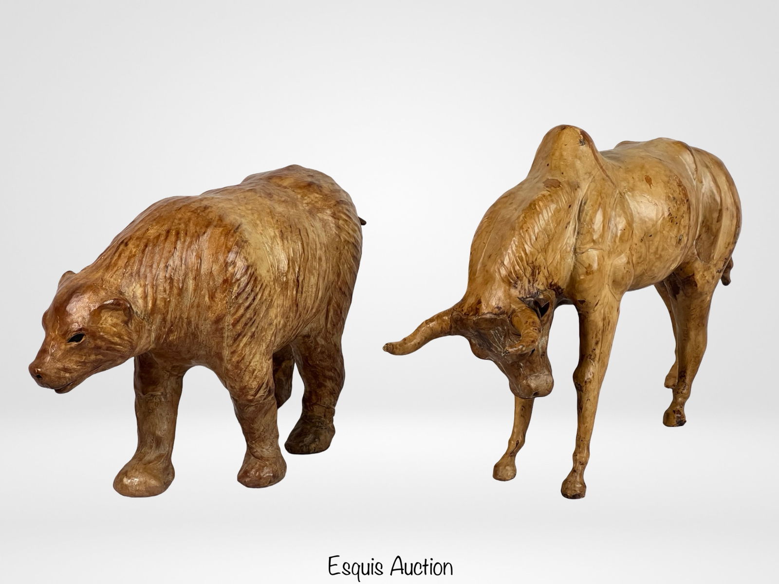 Handmade Leather Wrapped Bull and Bear Sculptures (1 of 5)