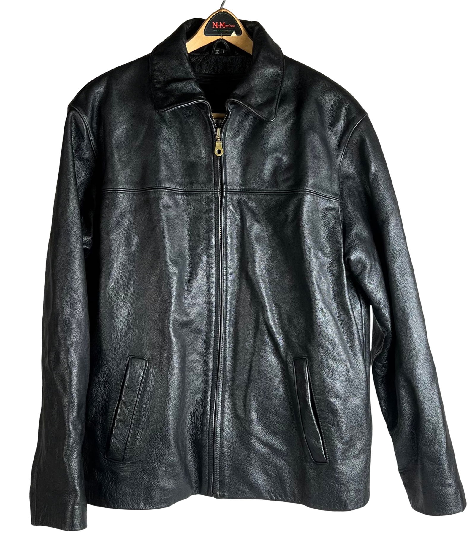 Men's Black Leather Jacket- Size L (1 of 3)