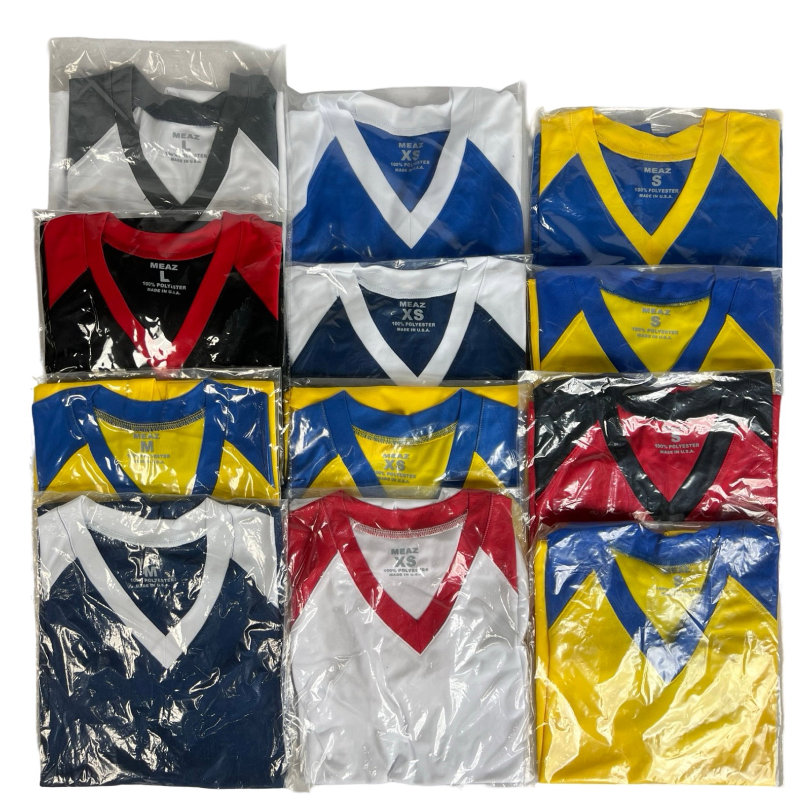 Group of New Vintage Sport T-Shirts: Group of new vintage sport t-shirts by Meaz, featuring vibrant colors and contrasting designs. Available in sizes ranging from XS to L.