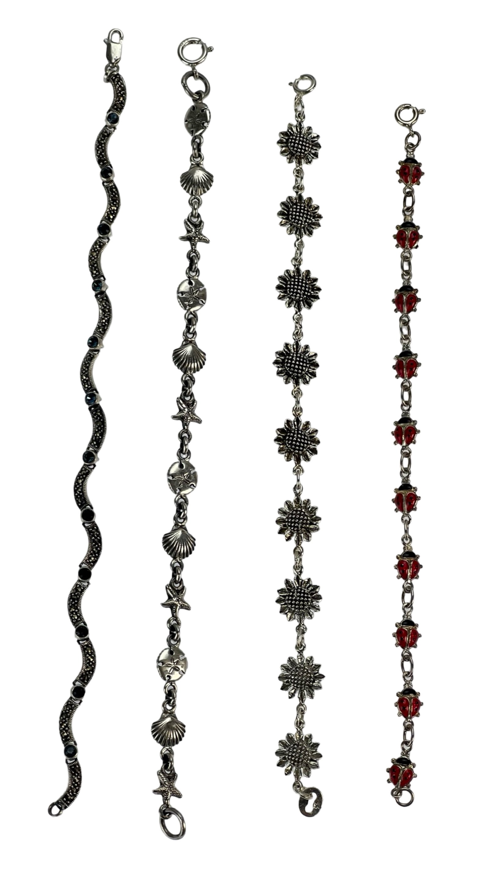 Group of Sterling Silver Lady's Bracelets: Group of Sterling Silver Lady's Bracelets. 7 3/4"-7" long. All are in good condition.