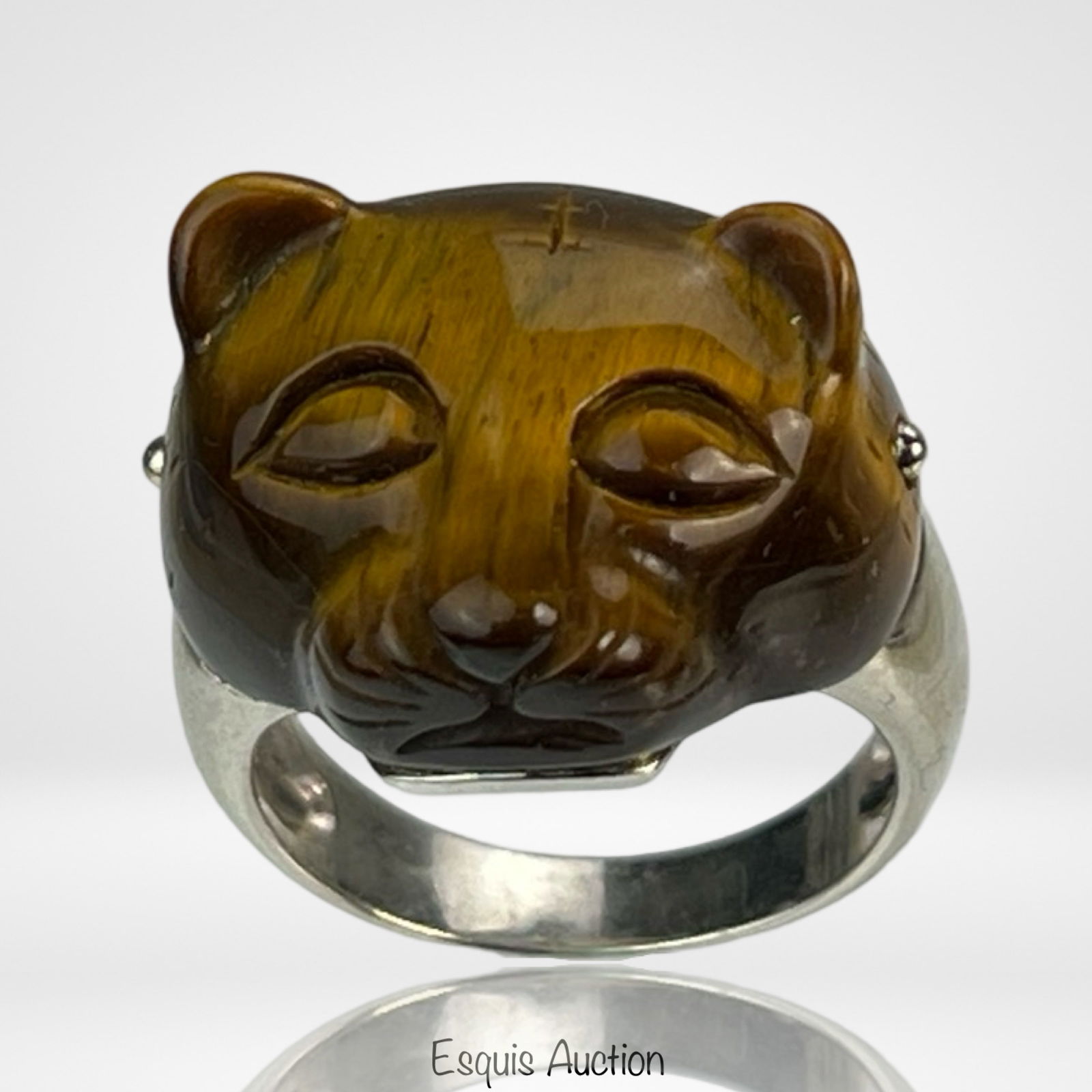 Sterling Silver Tiger's Eye Carved Lioness Ring (1 of 5)