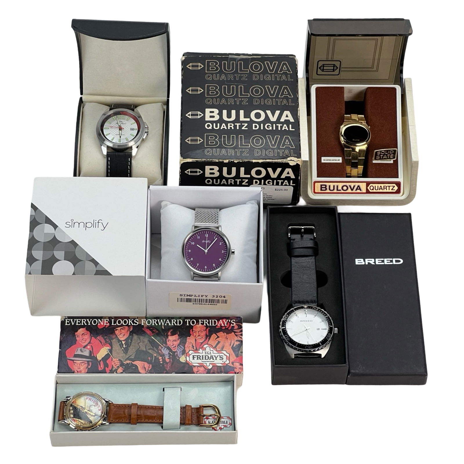 Men's Wrist Watches incl. 70's Bulova Digital Watc: Men's Wrist Watches including 70's Bulova Digital Watch, All are in mint condition in original boxes.